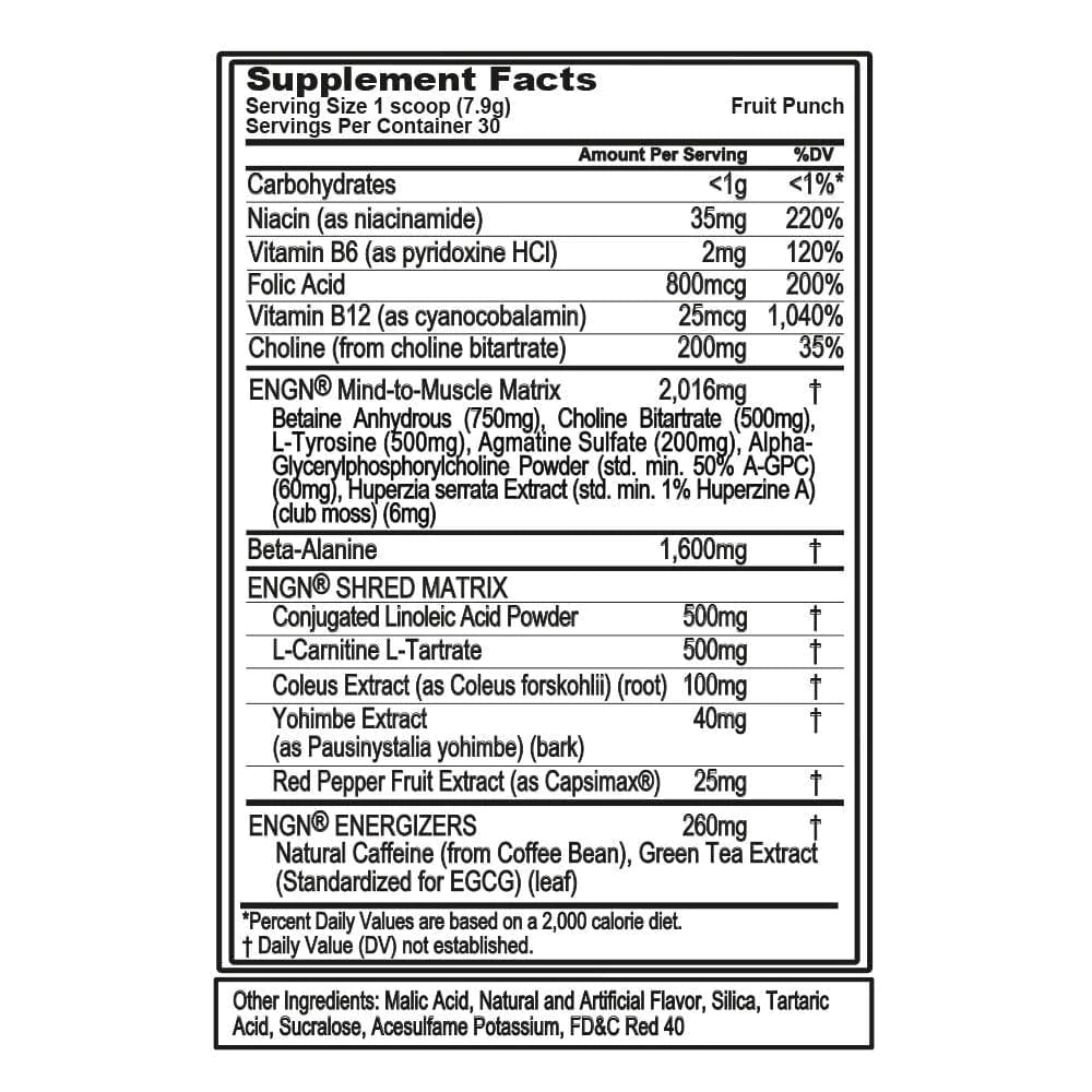 EVLution Nutrition ENGN Shred Pre-Workout Powder - 246g (30 Servings) | Fat Burner & Energy Booster for Gym & Fitness Training