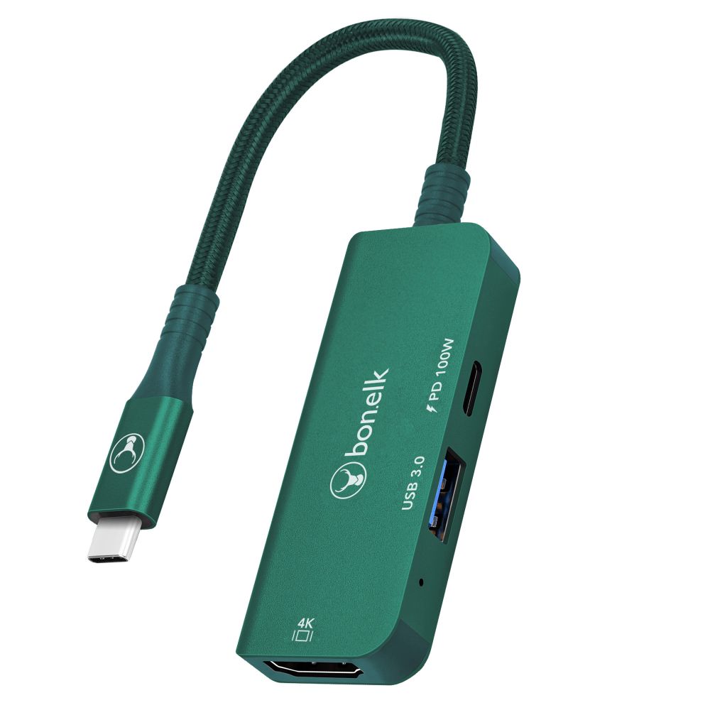 Bonelk 3-in-1 USB C Hub with HDMI, USB 3.0 and PD Charging - Portable Multi-Port Adapter for MacBook Pro/Air, iPad, Chromebook - Perfect for Home Office, Travel and Presentations