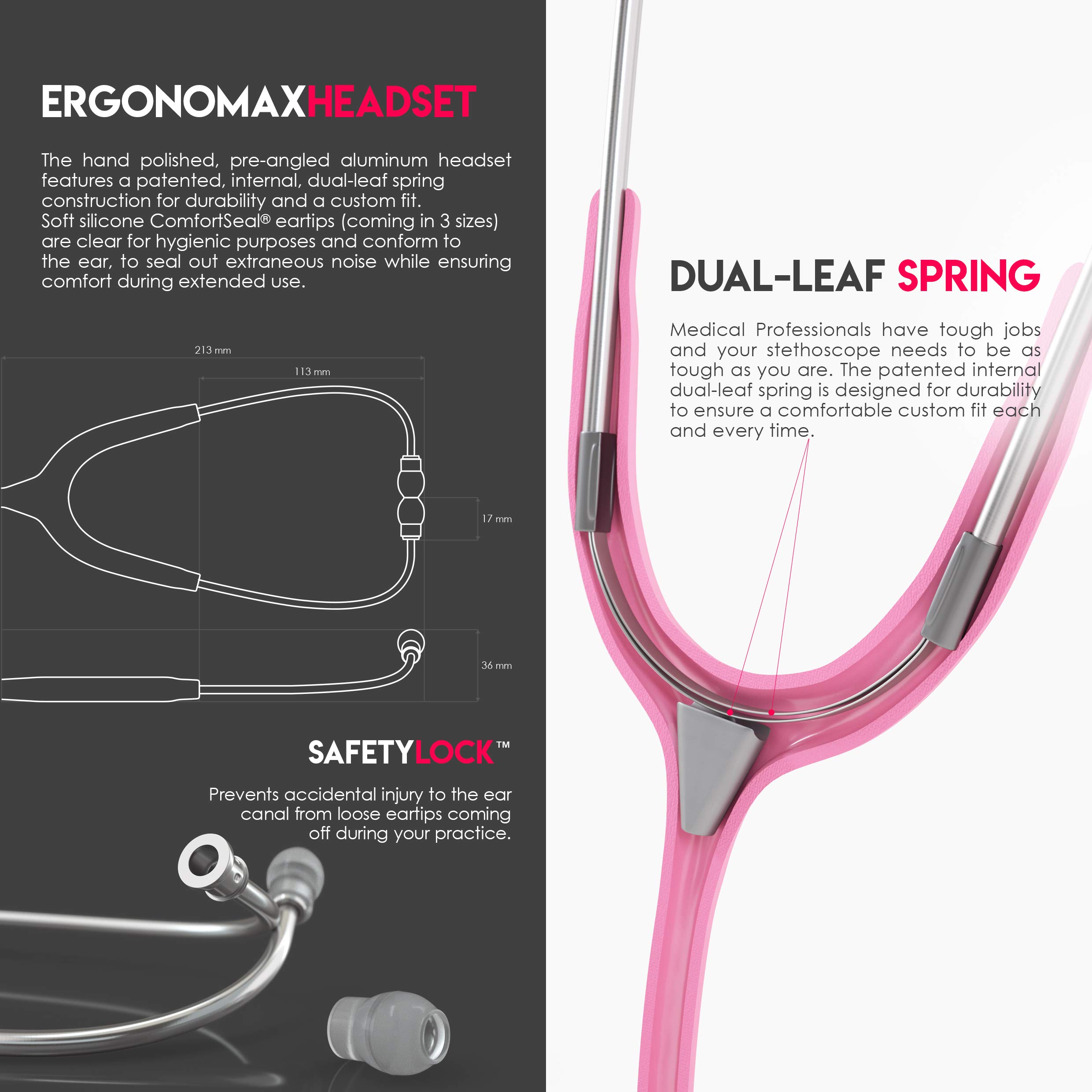MDF Acoustica Lightweight Dual Head Stethoscope for Doctors, Nurses & Students - Pink Tube & Silver Chestpiece (MDF747XP01) | Ideal for Home Health Use, Medical Training & Clinical Practice