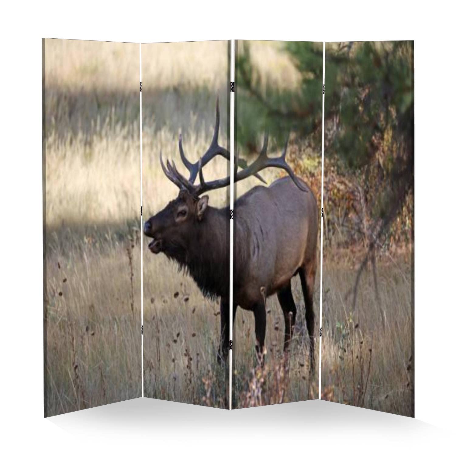 VDSRYGMLB Wooden Room Divider - Elk Forest Design Folding Privacy Screen, Dual-Sided Canvas Partition Panels for Home & Office (4 Panels) | Perfect for Living Room, Bedroom, Studio & Office Spaces