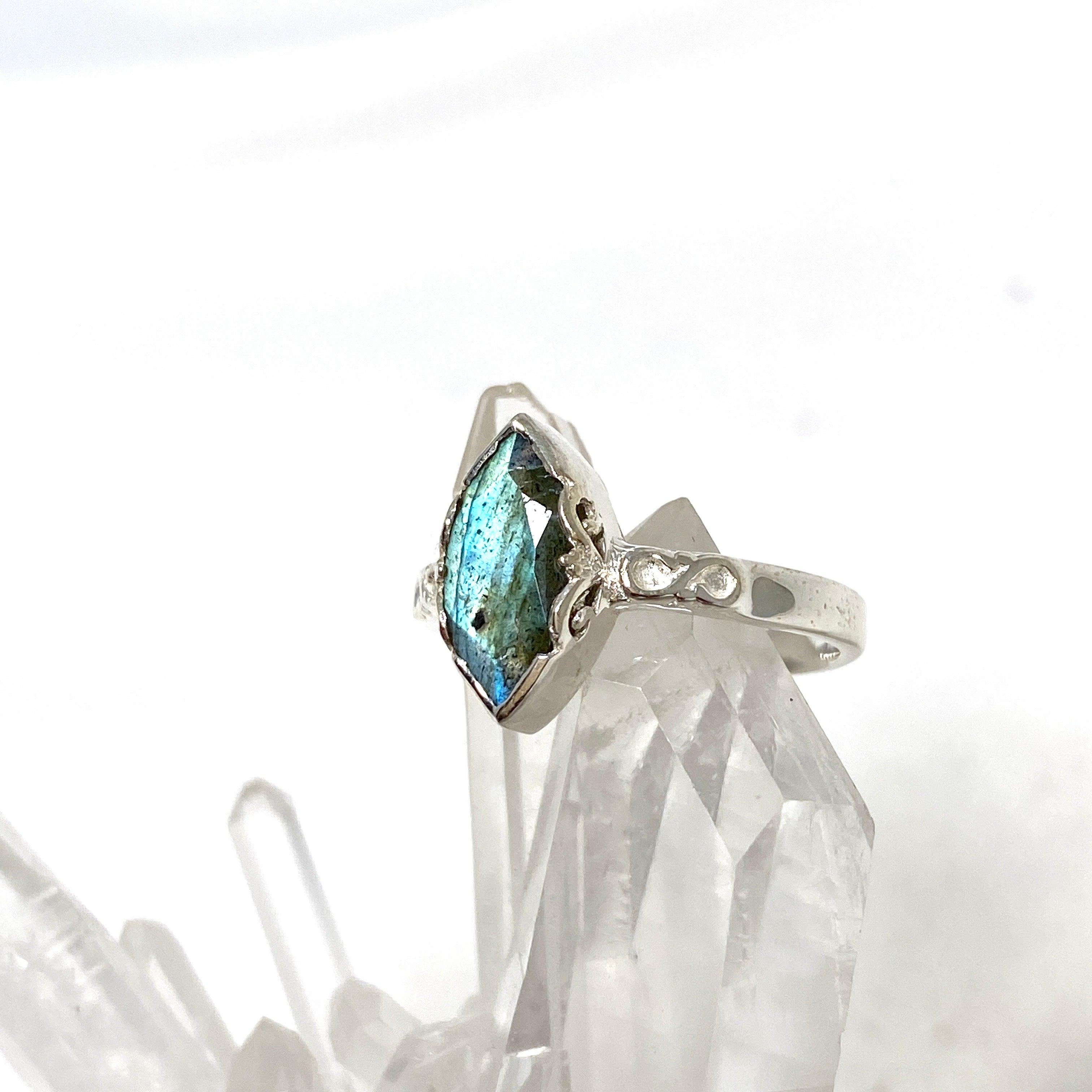 Labradorite Faceted Marquise Ring R3726 - Elegant Gemstone Jewelry for Women, Perfect for Weddings & Special Occasions