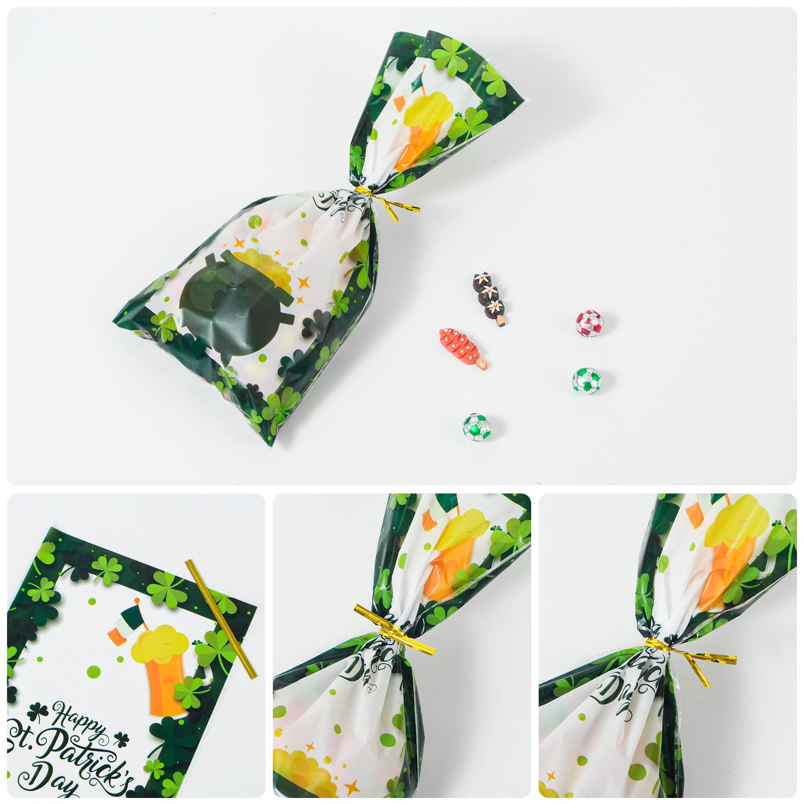 50 Pcs Green St. Patrick's Day Cellophane Treat Bags 5