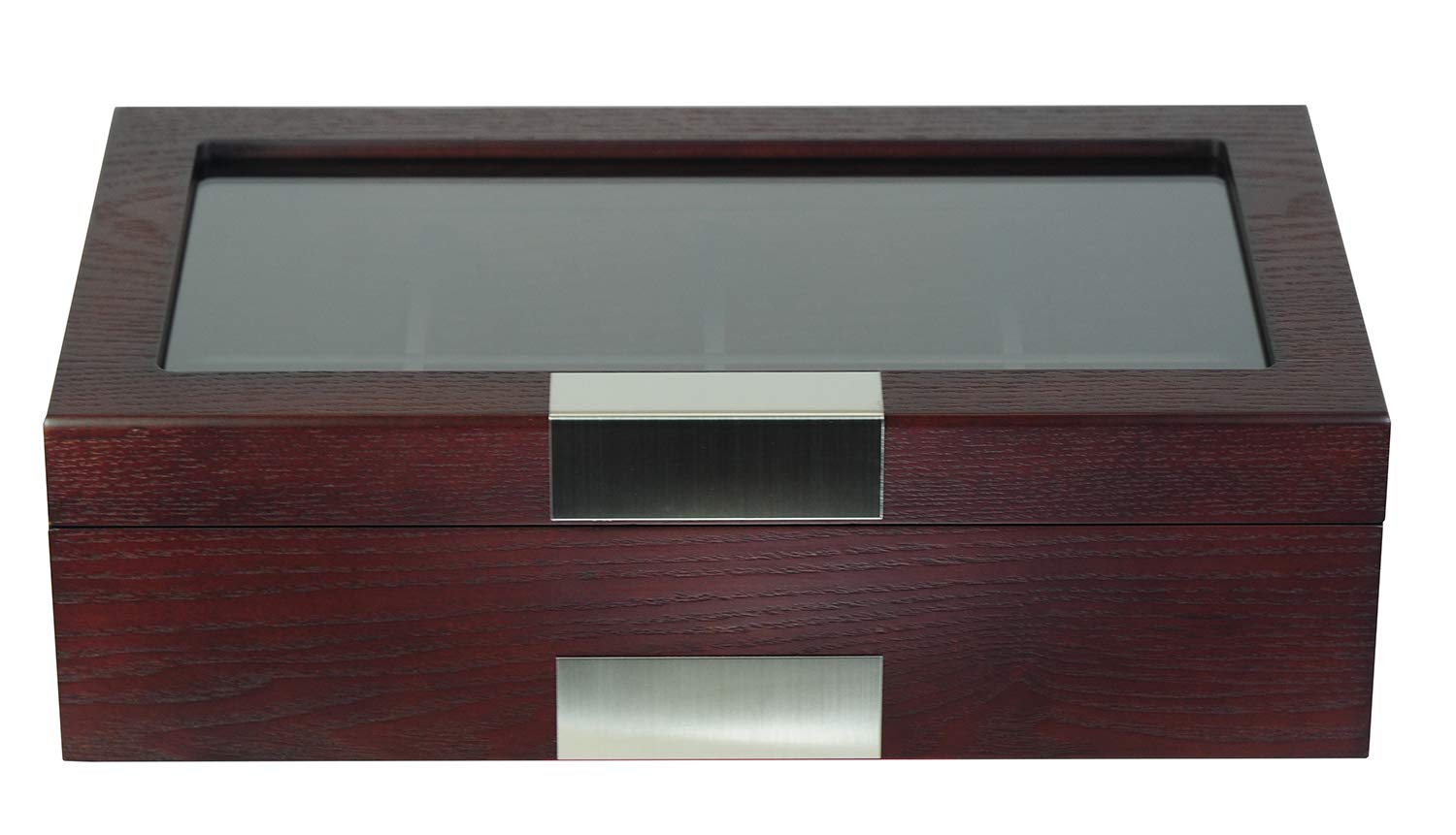 8-Compartment Cherry Wood Tea Storage Box - Organizer Chest for Gourmet Tea & Coffee with Glass Display Lid - Perfect for Kitchen Countertop, Pantry, or Tea Room Decor