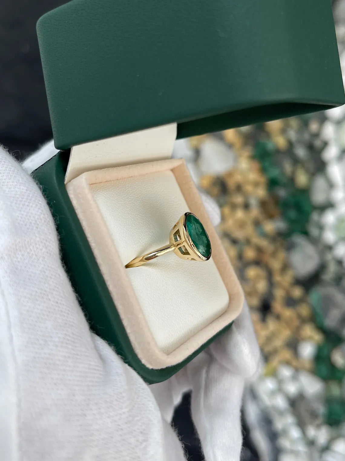3.21ct Dark Green Oval Emerald Solitaire Ring - Elegant Statement Jewelry for Engagement, Wedding & Special Occasions
