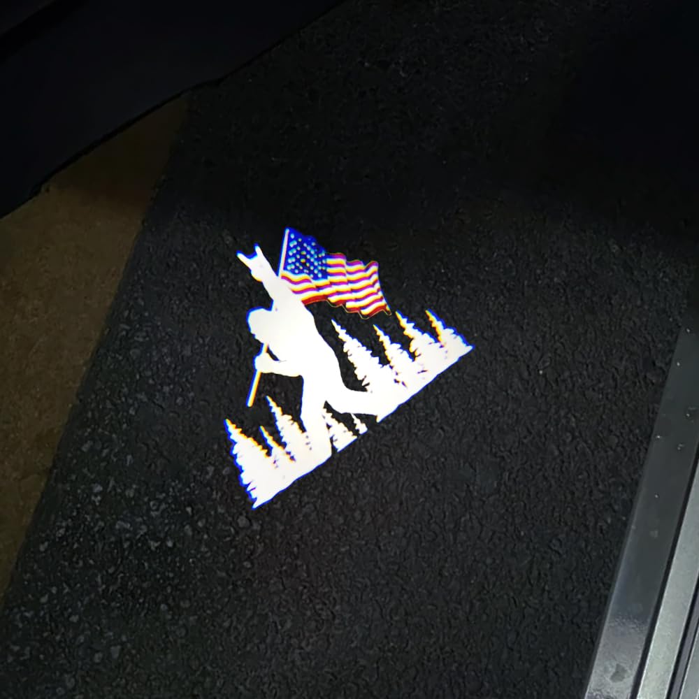 Premium HD Car Door Logo Projector Lights - LED Puddle Lights with Bigfoot Carries The Flag Design for Subaru Forester/Outback/Ascent - Enhance Night Visibility & Style for Outdoor Adventures & Off-Roading