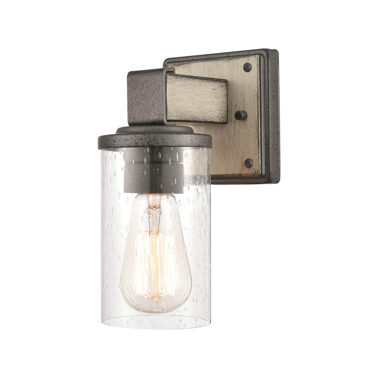Crenshaw 1-Light Vanity Light in Anvil Iron & Distressed Antique Graywood - Modern Bathroom Lighting Fixture for Vanity Mirror, Dressing Room, and Powder Room