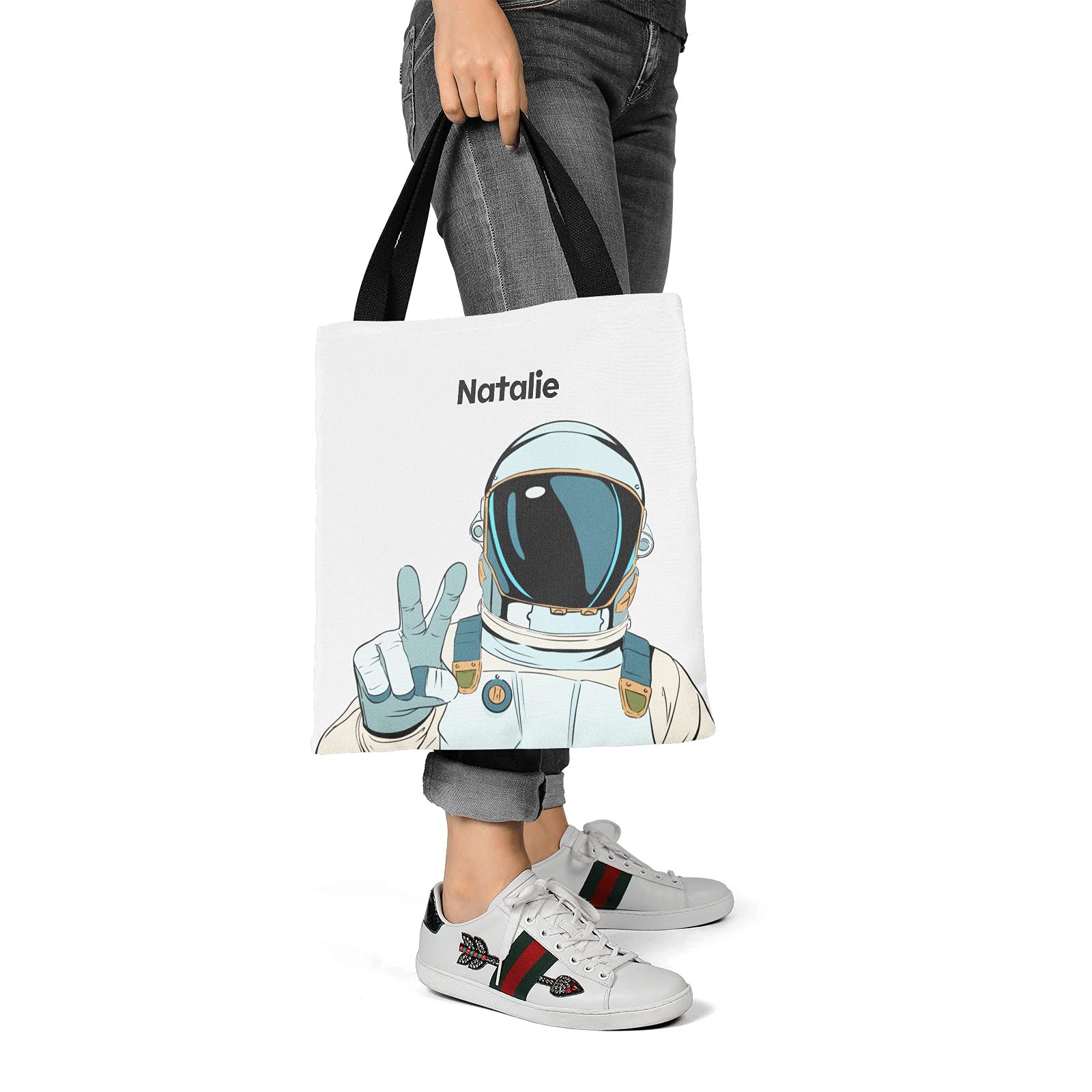 Personalized Animal Astronaut Canvas Tote Bag - Eco-Friendly Reusable Shopping Bag for Travel, School & Work - Unique Gift Idea for Space Lovers