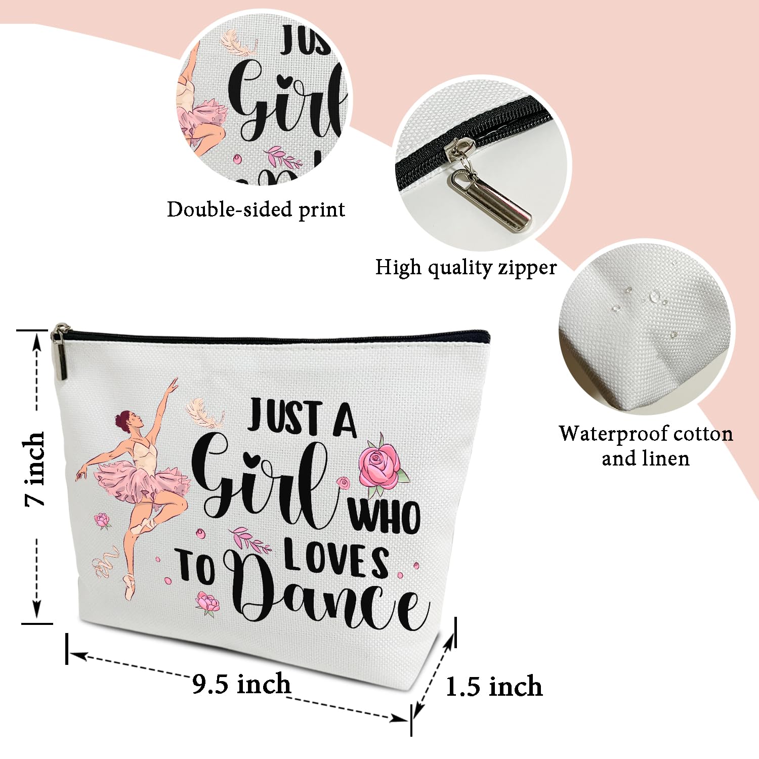 Dance Themed Makeup Bag - Portable Travel Makeup Organizer Pouch with Zipper, Motivational Gift for Women & Teens - Perfect for Dance Classes, Travel & Gym Storage