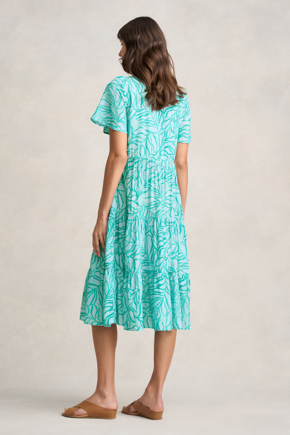 Printed Tier Dress - Two Tone Foliage Design | Flowy Summer Dress for Women | Perfect for Beach Vacations, Date Nights & Outdoor Parties