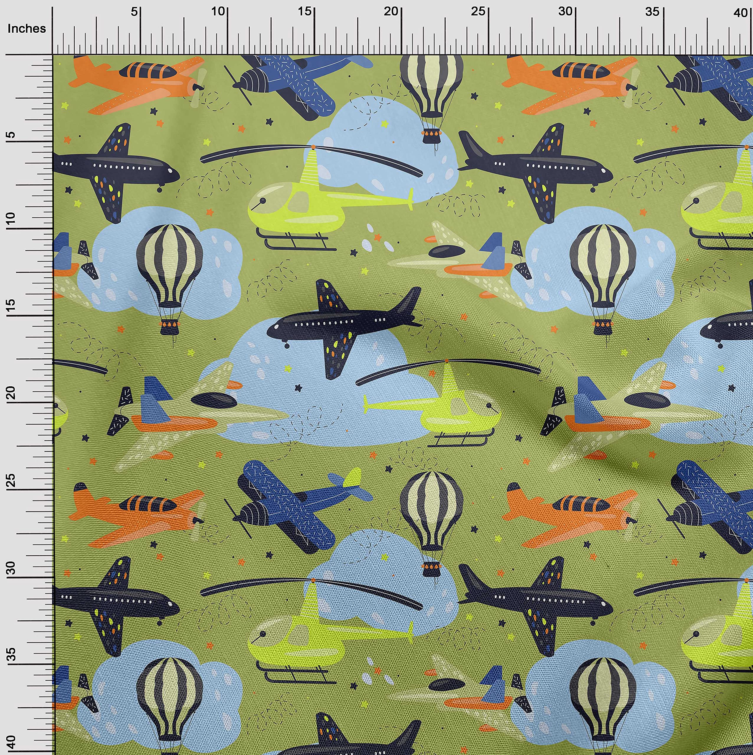 oneOone Georgette Viscose Olive Green Fabric - 42 Inch Wide Airplane Print Sewing Material by The Yard for Kids Nursery Quilting & DIY Crafts | Perfect for Baby Blankets, Curtains, and Home Decor Projects