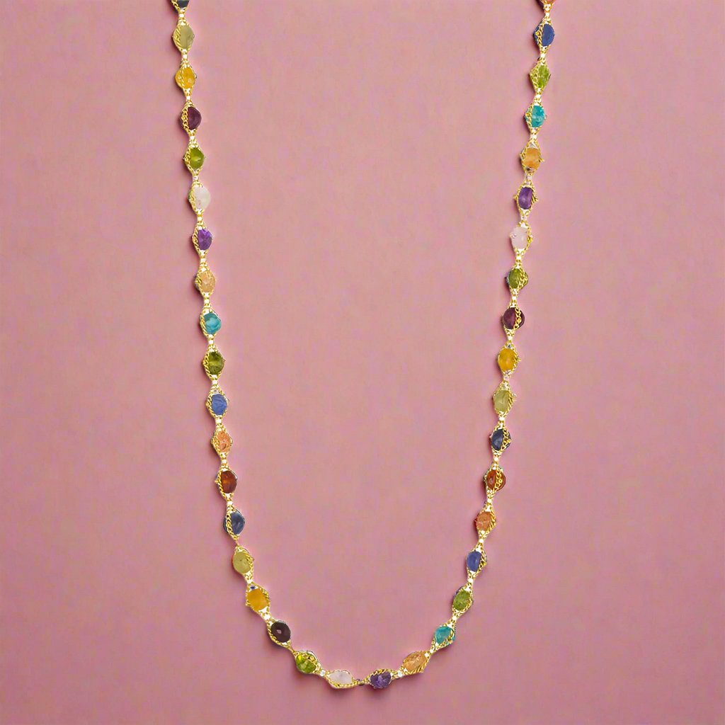 Exquisite Multi-Colored Gemstone Woven Necklace for Women | Handmade Bohemian Beaded Jewelry | Perfect for Festivals, Weddings & Boho Fashion