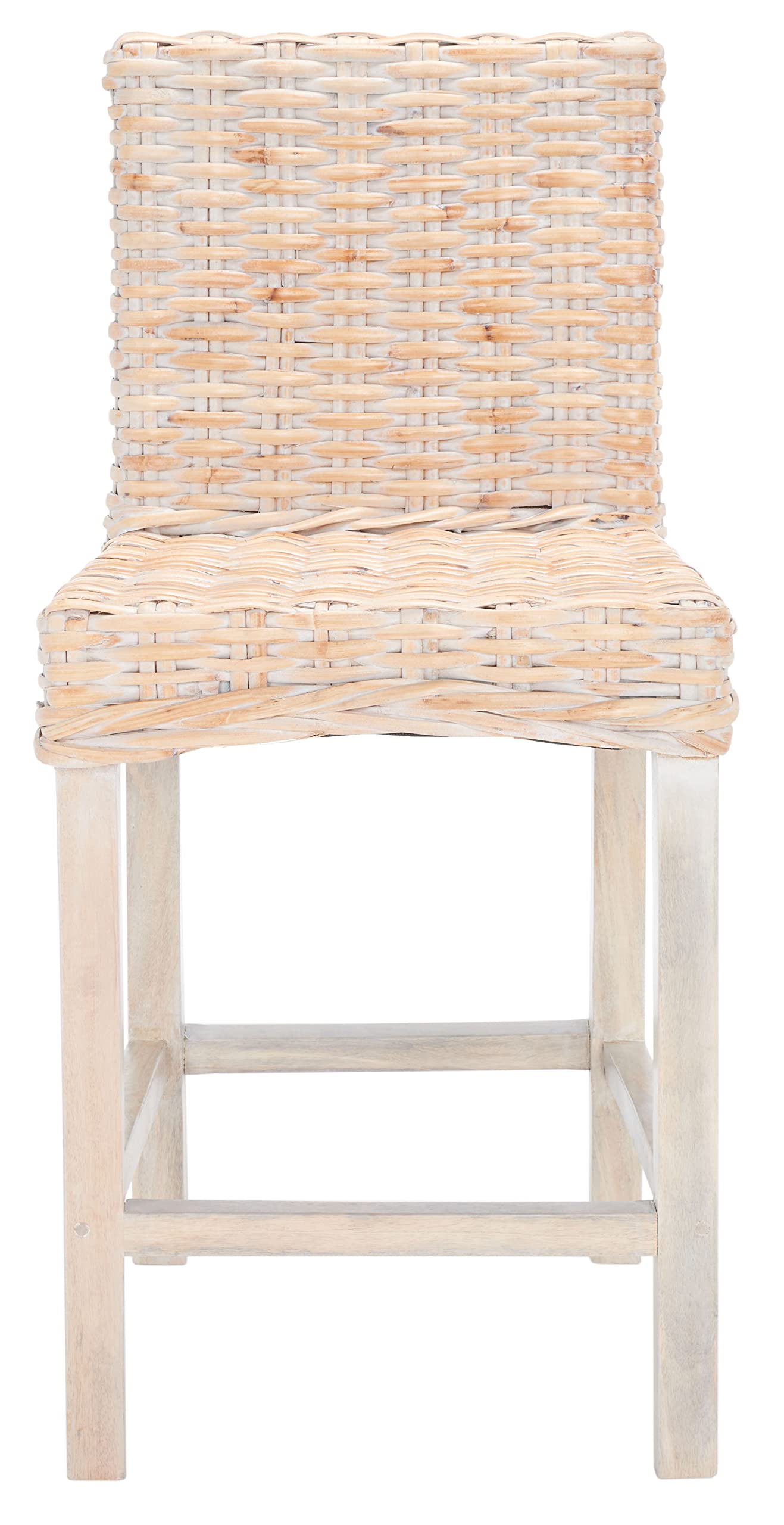 SAFAVIEH Home Tobie Natural White Wash Rattan 24-inch Counter Stool - Modern Farmhouse Kitchen Island Bar Stool for Dining Room & Breakfast Nook