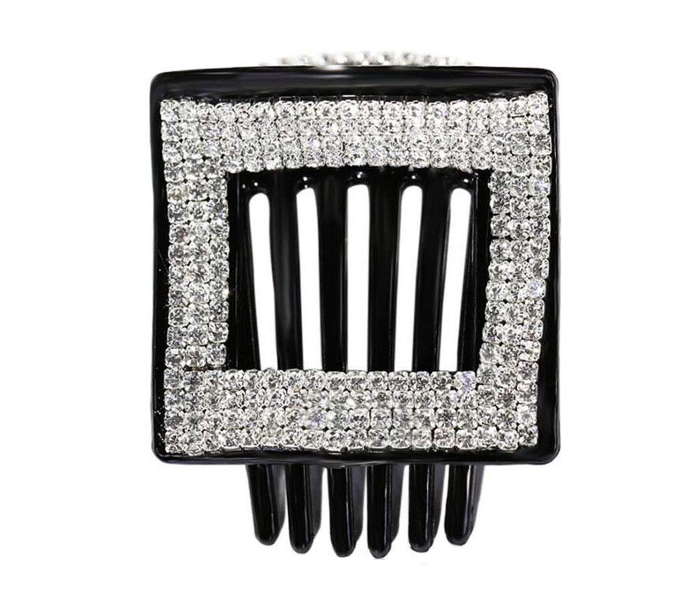 Elegant Rhinestone Hair Comb for Women - Crystal Hair Clip, Hairpin, Hair Grip - Square Black Headwear for Weddings, Parties & Special Occasions