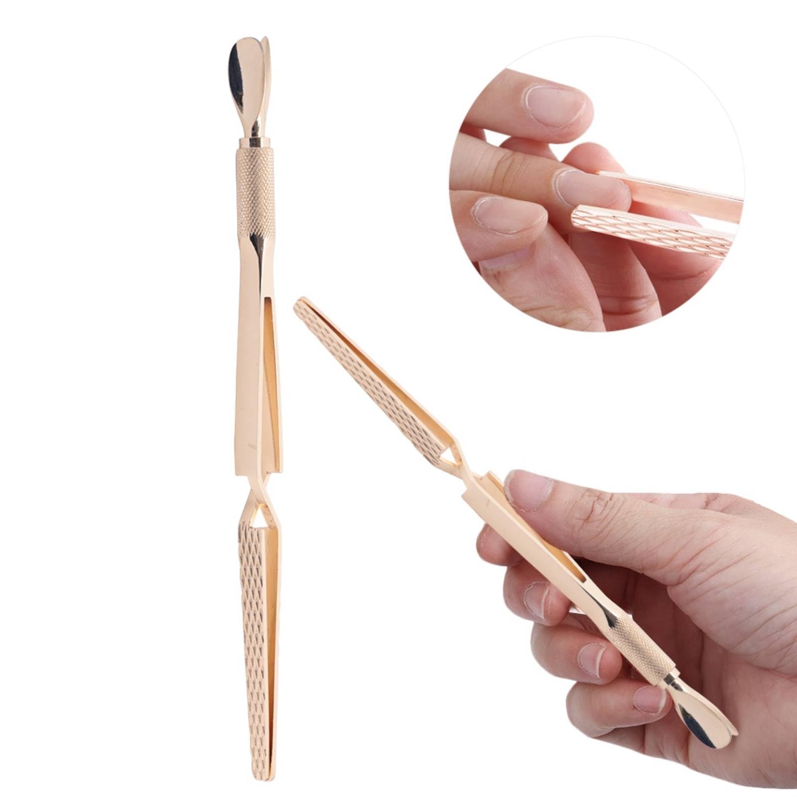 Professional Stainless Steel Nail Art Tool Set - Nail Shaping Clamp, Glue Remover, Cuticle Pusher & Pincher for Manicure & Pedicure (Gold) | Perfect for Salon, Home Nail Care & DIY Nail Art