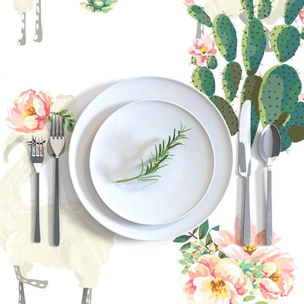 Cactus Floral Llama Print Cotton Sateen Tablecloth 70