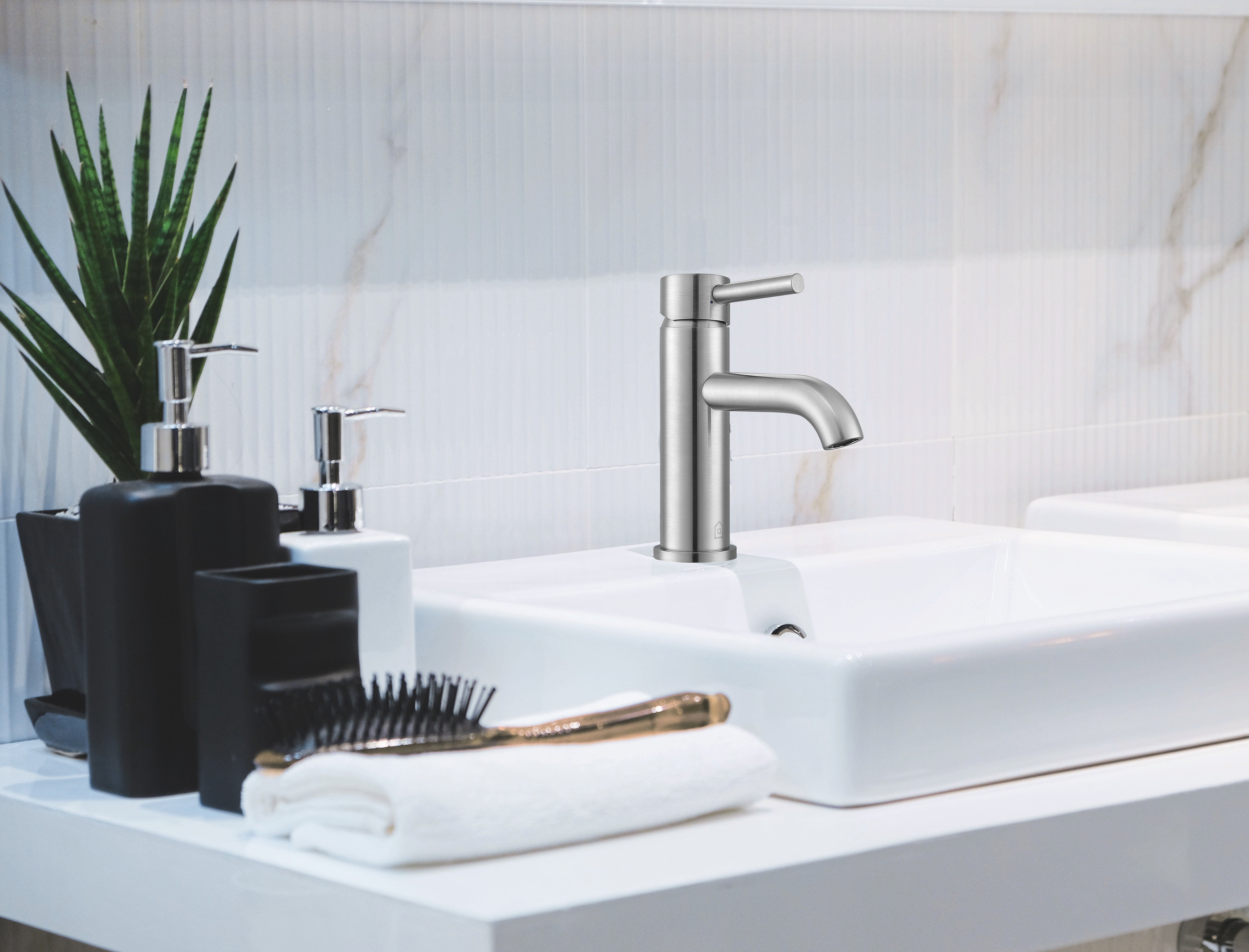 Valencia Series Single Lever Bathroom Faucet - Brushed Nickel Finish - Modern Water-Saving Design for Bathroom Sink, Vanity & Powder Room