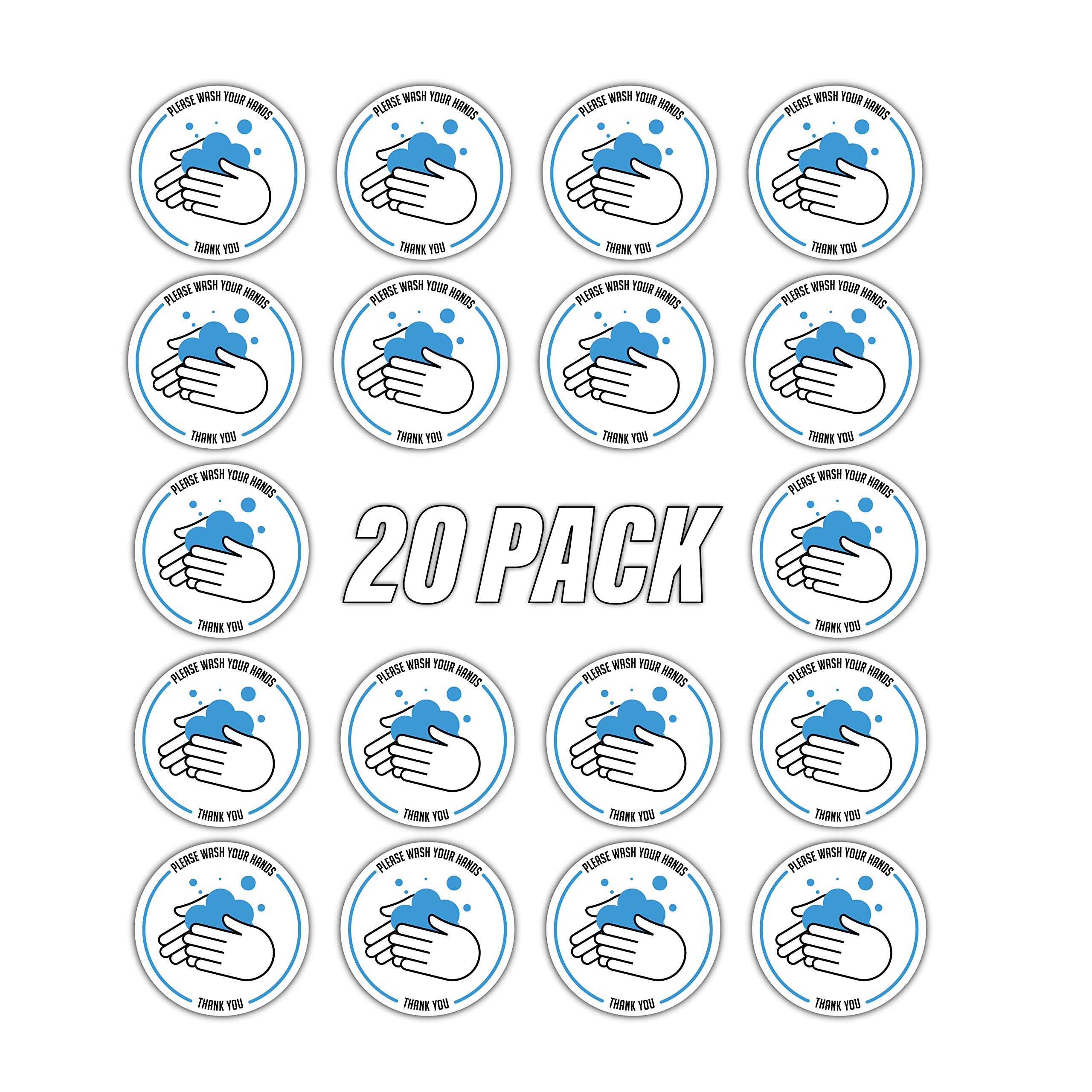 20 Pack Wash Your Hands Sign Stickers - 4 Inch Self-Adhesive Hygiene Reminders for Bathrooms, Kitchens & Public Spaces