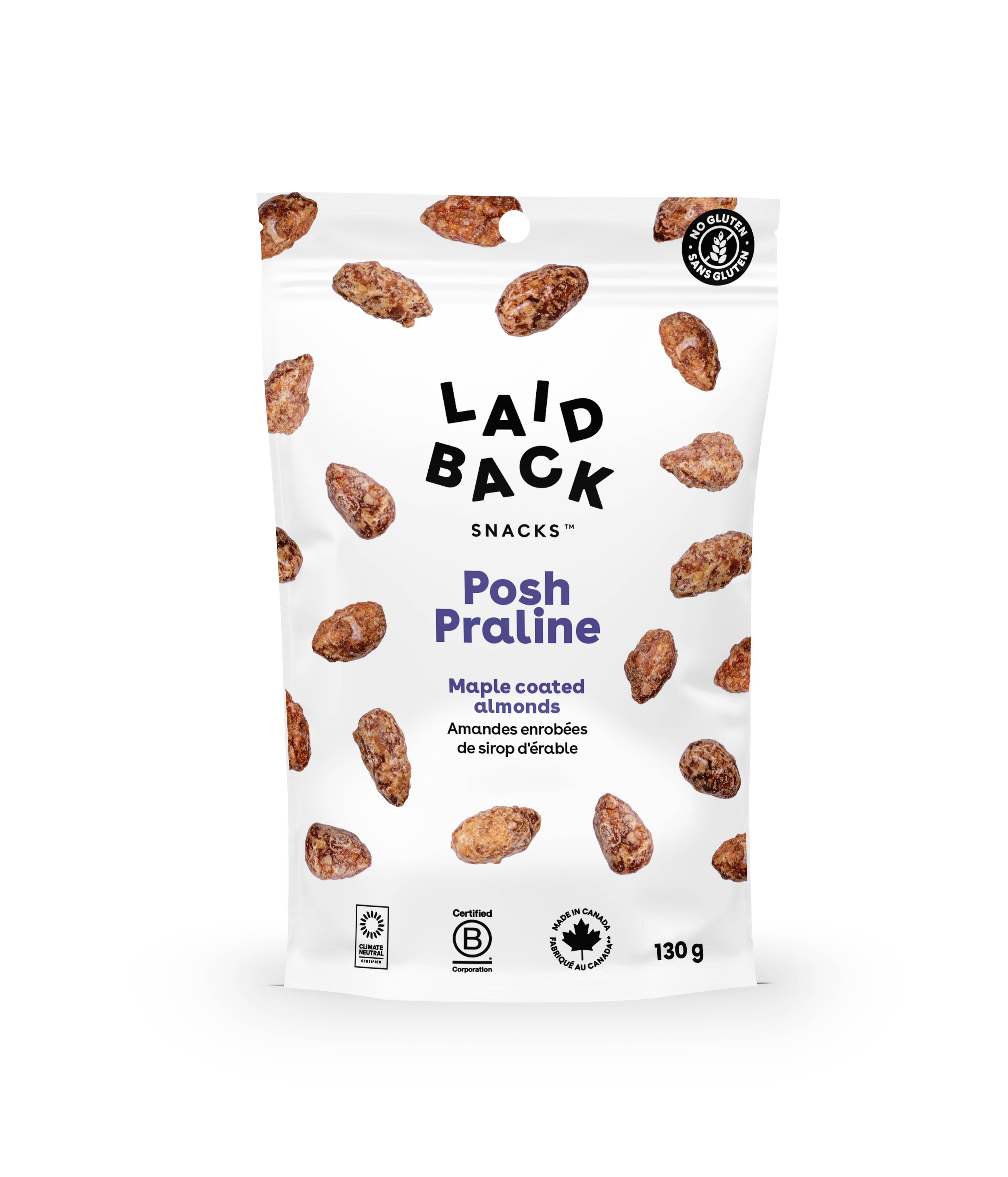 LAID BACK SNACKS Maple Praline Almonds, 130g - Sweet Crunchy Snack for Office, Travel & Healthy Lifestyle