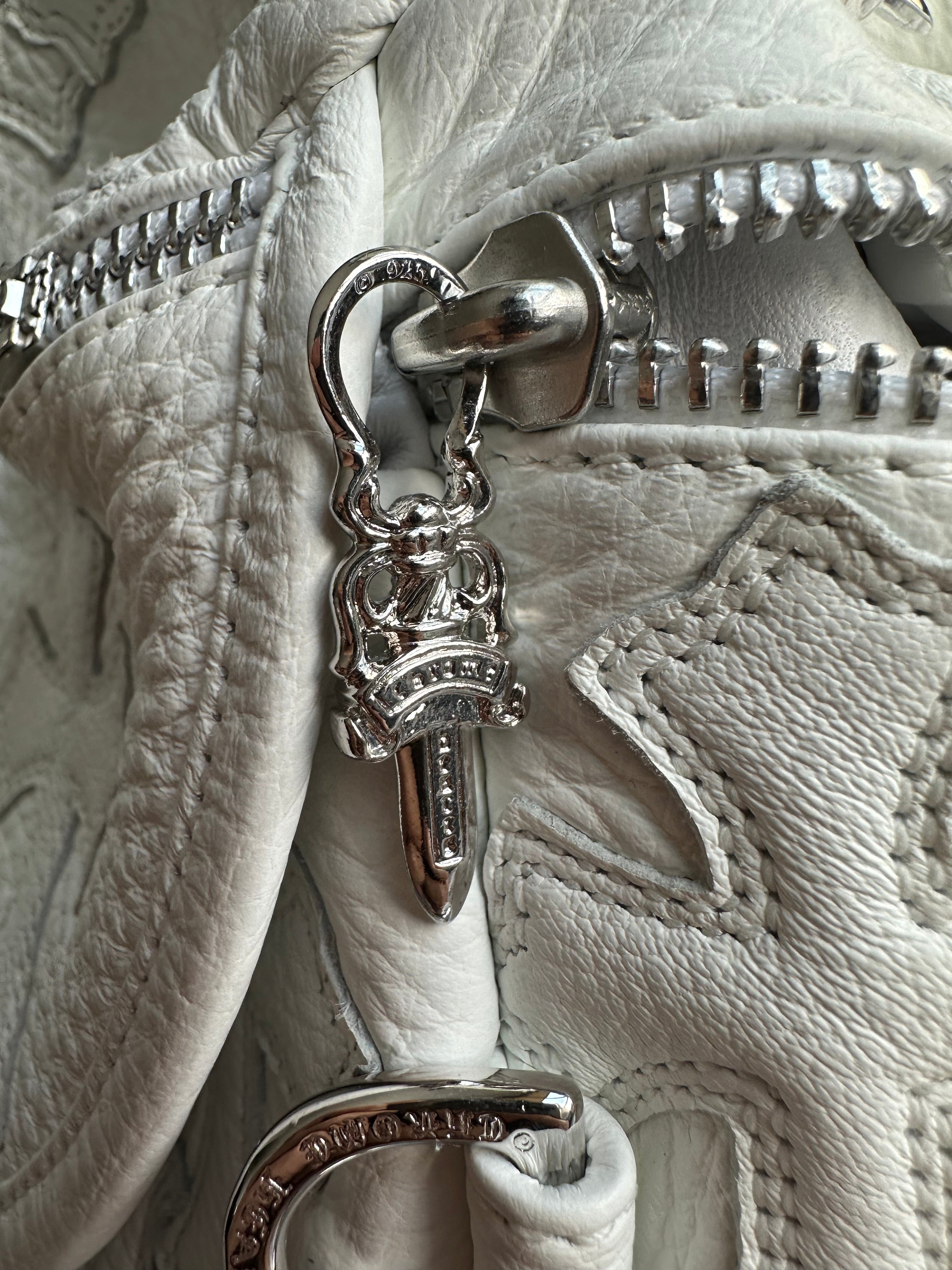 Chrome Hearts White Leather Cross Patch Bumbag - Stylish Waist Bag for Men & Women - Perfect for Travel, Concerts & Everyday Use