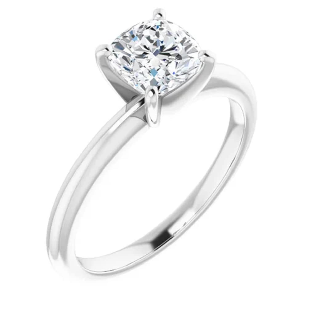 10K Solid White Gold Handmade Engagement Ring - 1 CT Cushion Cut Moissanite Diamond Solitaire Wedding Band for Women, Bridal Proposal Ring - Perfect for Anniversary, Valentine's Day & Special Occasions