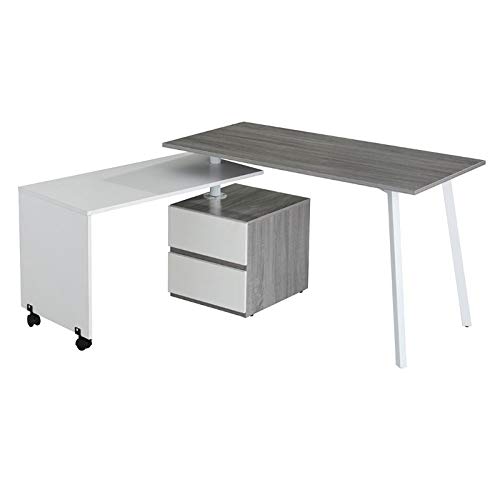 Scranton & Co Rotating Modular Computer Desk - Adjustable Gray Home Office Desk for Small Spaces, Gaming & Workstation Setup