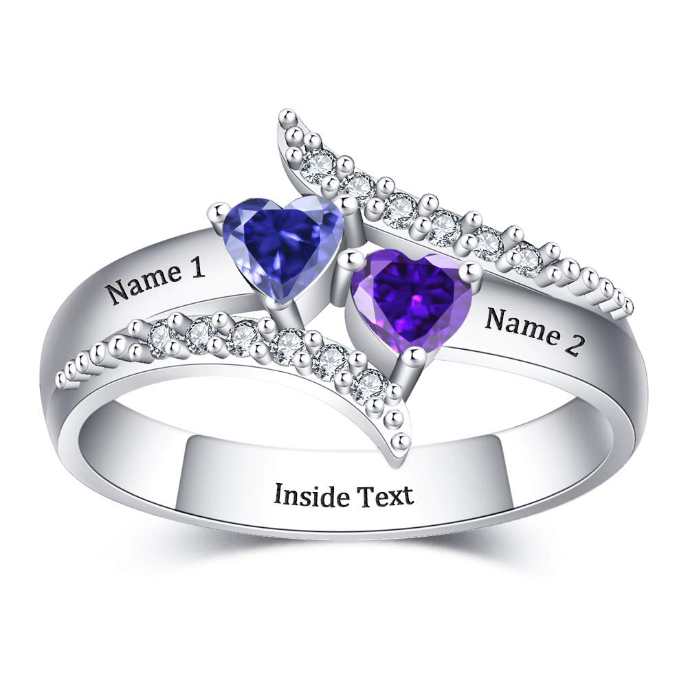 VeeVoice Custom Promise Rings for Women - Personalized Heart Birthstone Sterling Silver Ring for Her | Anniversary, Engagement, Valentine's Day Gift