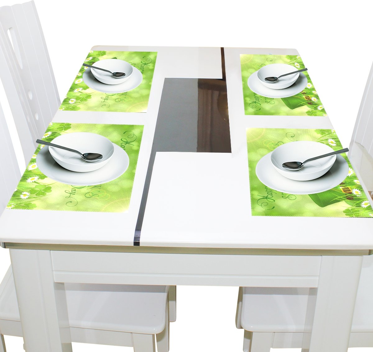 ALAZA St. Patrick's Day Clover Flower Leprechaun Hat Placemats - Set of 4 Heat-Resistant Washable Polyester Table Mats for Kitchen & Dining Decor | Perfect for Irish-Themed Parties, Holiday Dining & Festive Home Decor