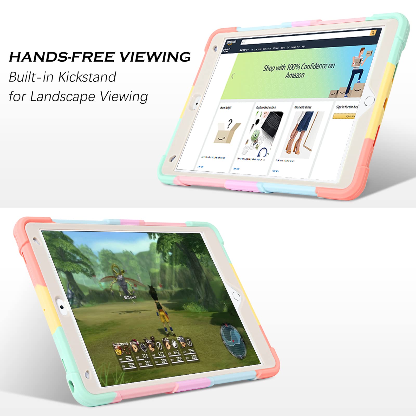 YINLAI iPad 9th/8th/7th Generation Case & iPad Air 3 Case - 10.2 Inch Shockproof Protective Cover with Kickstand & Pencil Holder | Cute Butterfly Design for Girls, Kids & Women | Perfect for School, Work & Travel (Colorful Pink)