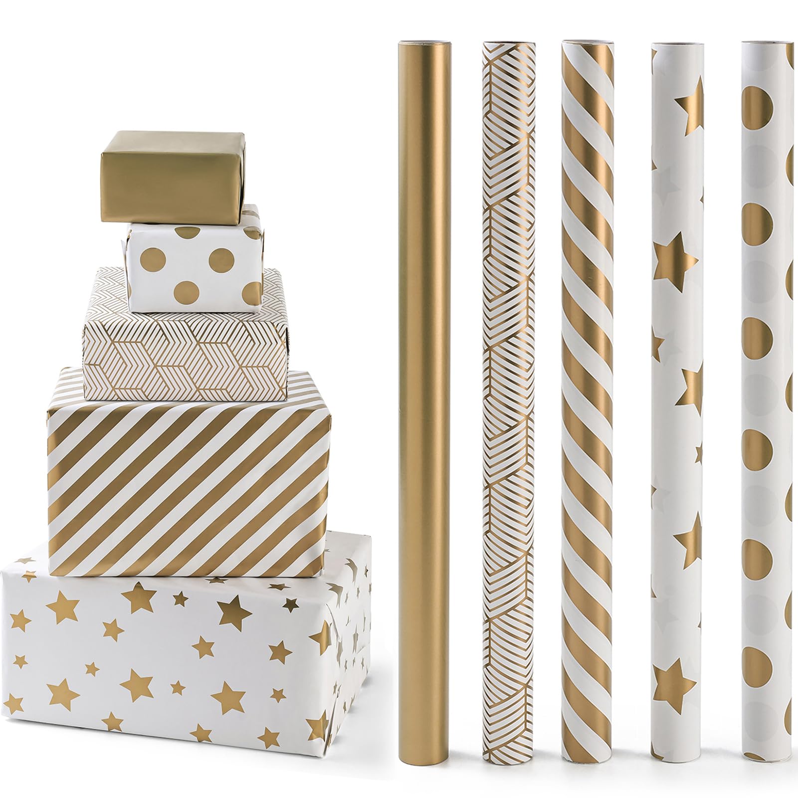 XKDOUS Gold Birthday Wrapping Paper - 5 Rolls (17