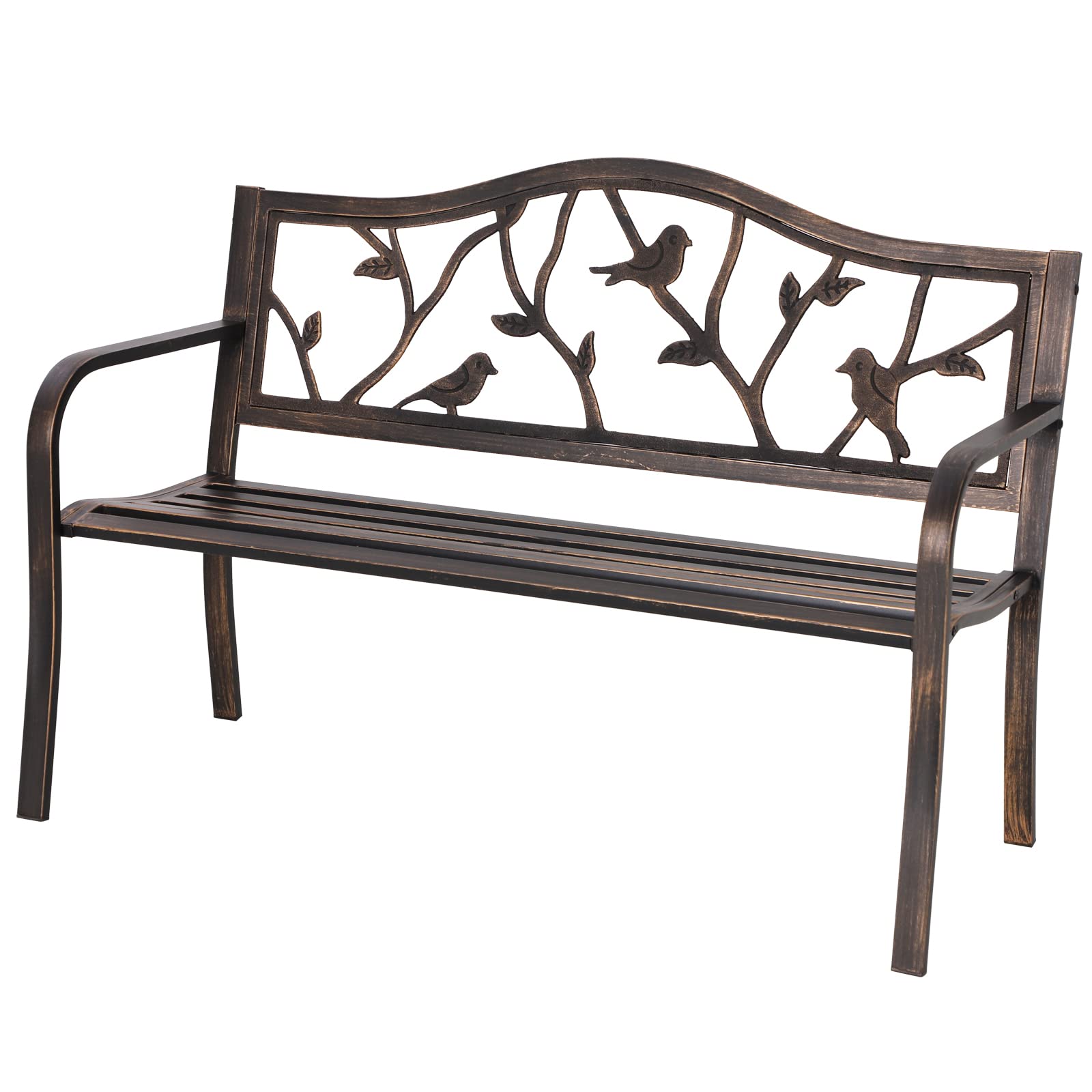 Sophia & William Wrought Iron Outdoor Bench with Backrest & Armrests - Patio, Porch, Garden Seating Furniture in Bronze Finish for Relaxing Outdoors