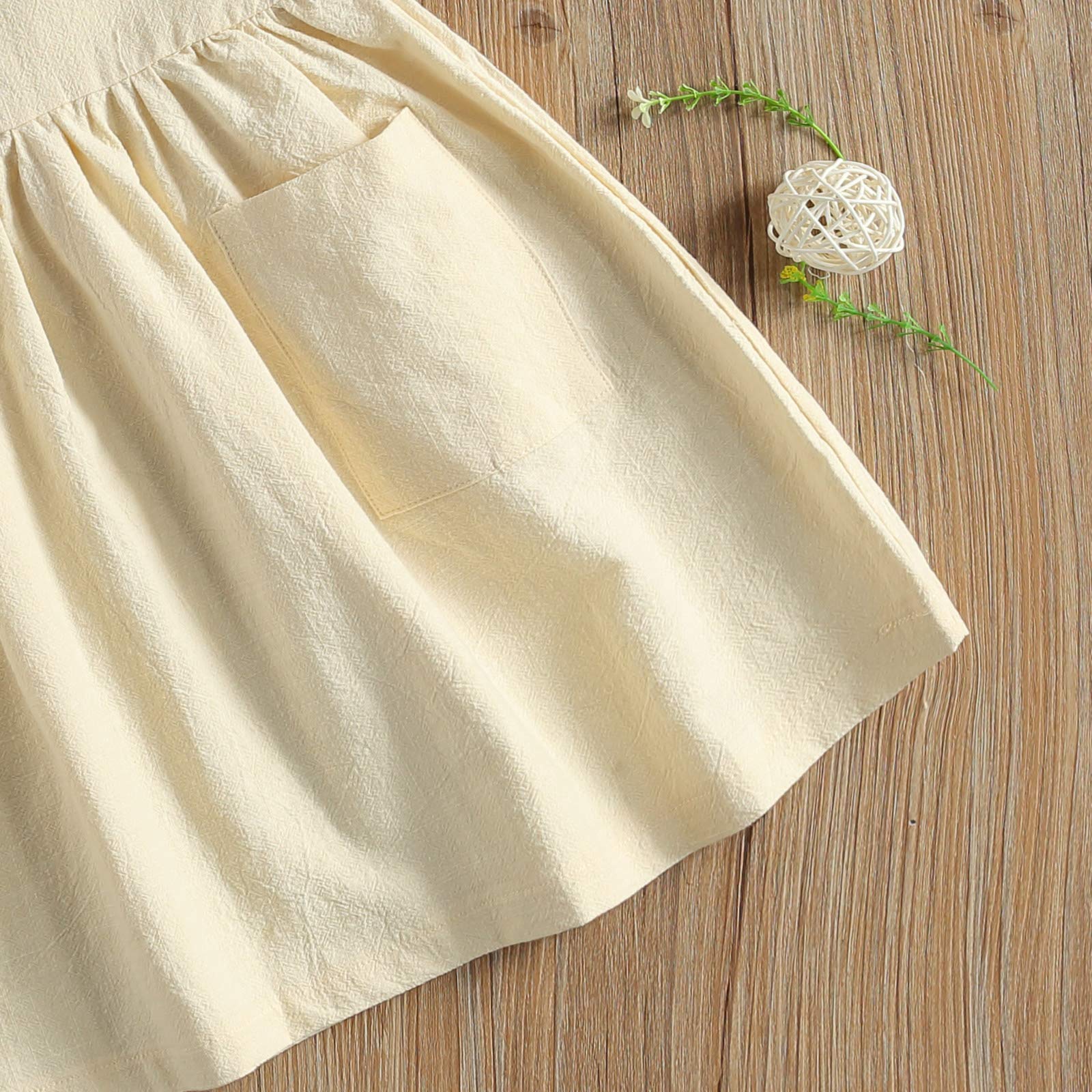 **Toddler Baby Girls Cotton Linen Strappy Tunic Dress with Pocket - Casual Swing Sundress for Summer, Beach, Party & Princess Play**    **使用场景:** Perfect for summer outings, beach vacations, birthday parties, princess-themed events, and everyday casual wear.