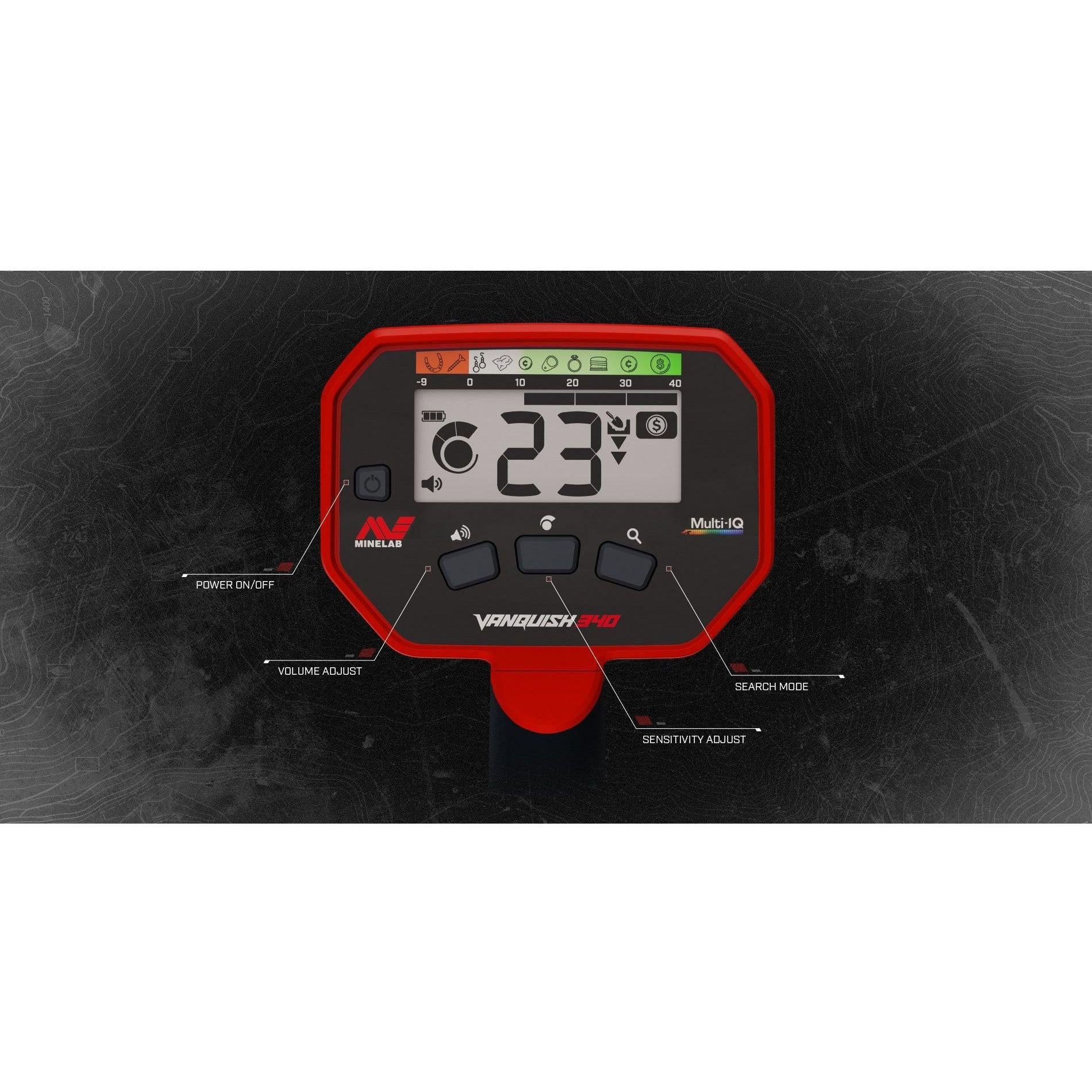 Minelab Vanquish 340 Metal Detector for Adults & Kids - Waterproof Coil, Lightweight Design - Perfect for Beach, Park & Treasure Hunting Adventures