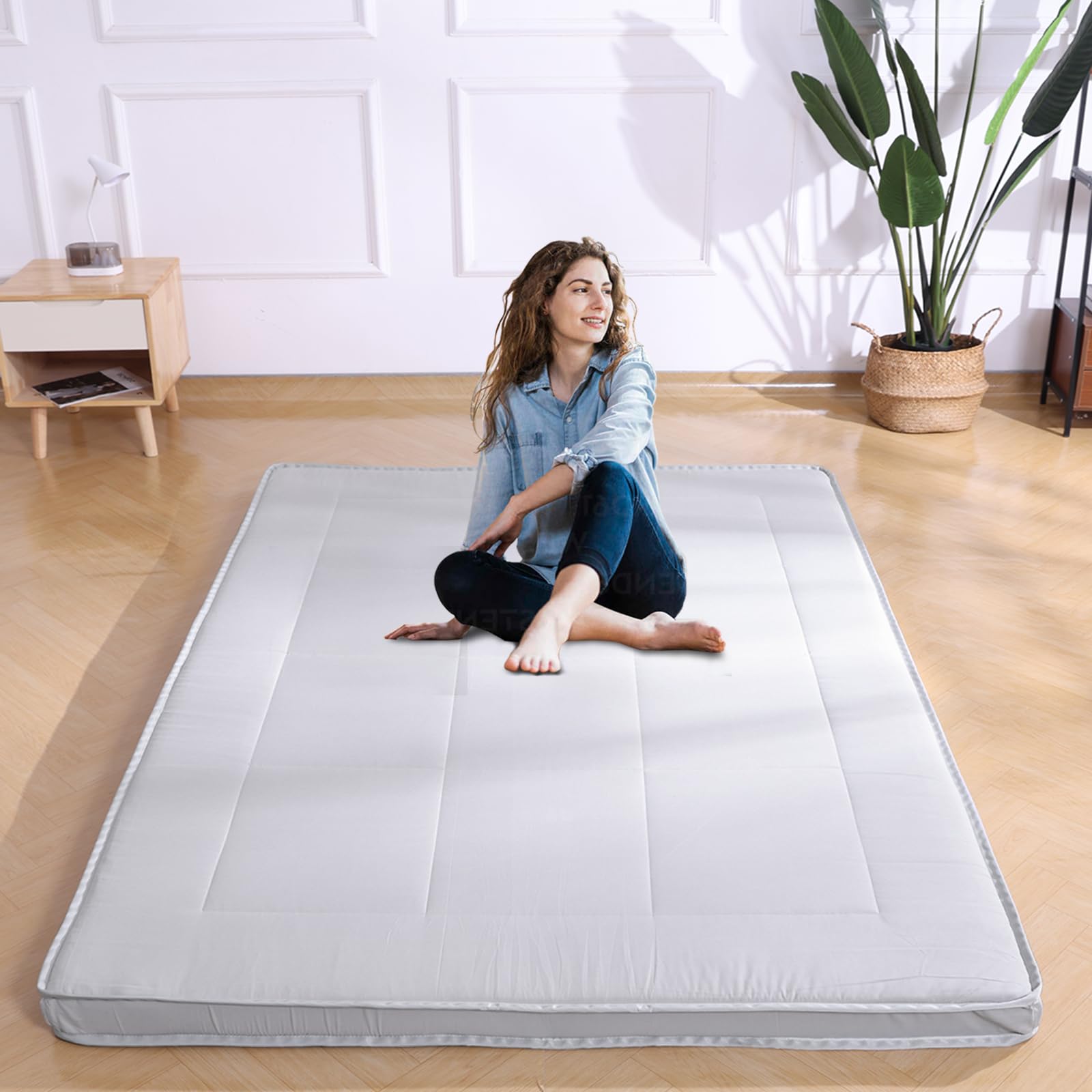 Japanese Futon Mattress - Twin Size Floor Bed for Adults, Grey Tatami Mat with Resin Coating | Perfect for Small Spaces, Guest Rooms & Minimalist Living