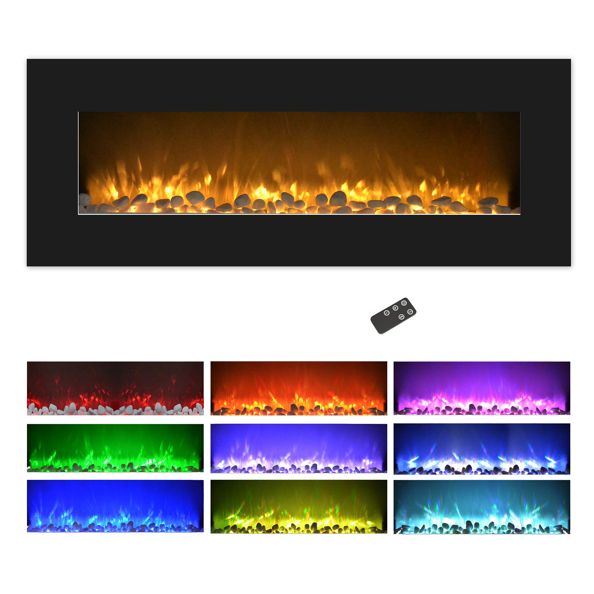 50-Inch Wall Mounted Electric Fireplace Heater - Modern LED Flame Effect with Remote Control, Timer, Adjustable Temperature & Brightness - Perfect for Living Room, Bedroom, Office - Black by Northwest