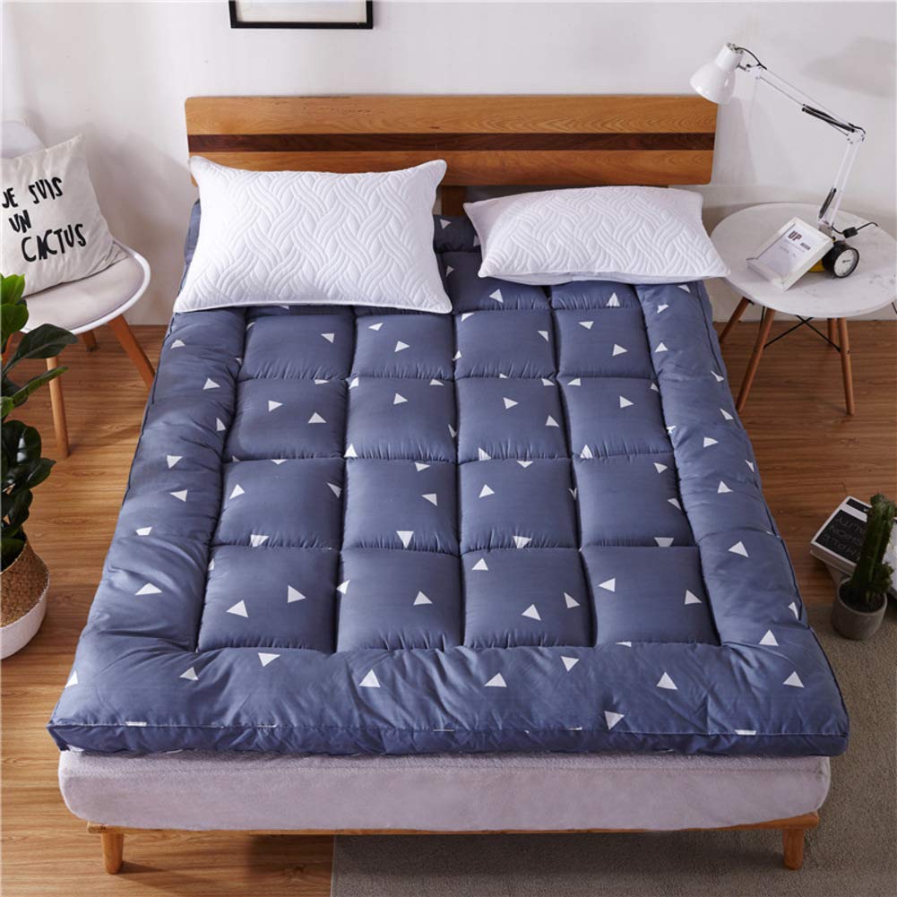 Traditional Japanese Futon Mattress Topper - Thick Soft Breathable Tatami Pad, Non-Slip 4-Season Floor Sleeping Mat (Blue, Full Size) for Bedroom, Guest Room, Yoga & Meditation Space