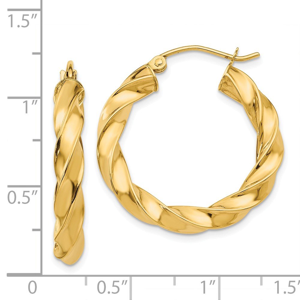 14K Yellow Gold Light Twisted Hoop Earrings - 26mm x 4mm Dainty Minimalist Jewelry for Women | Everyday Wear, Date Night, Gift for Her
