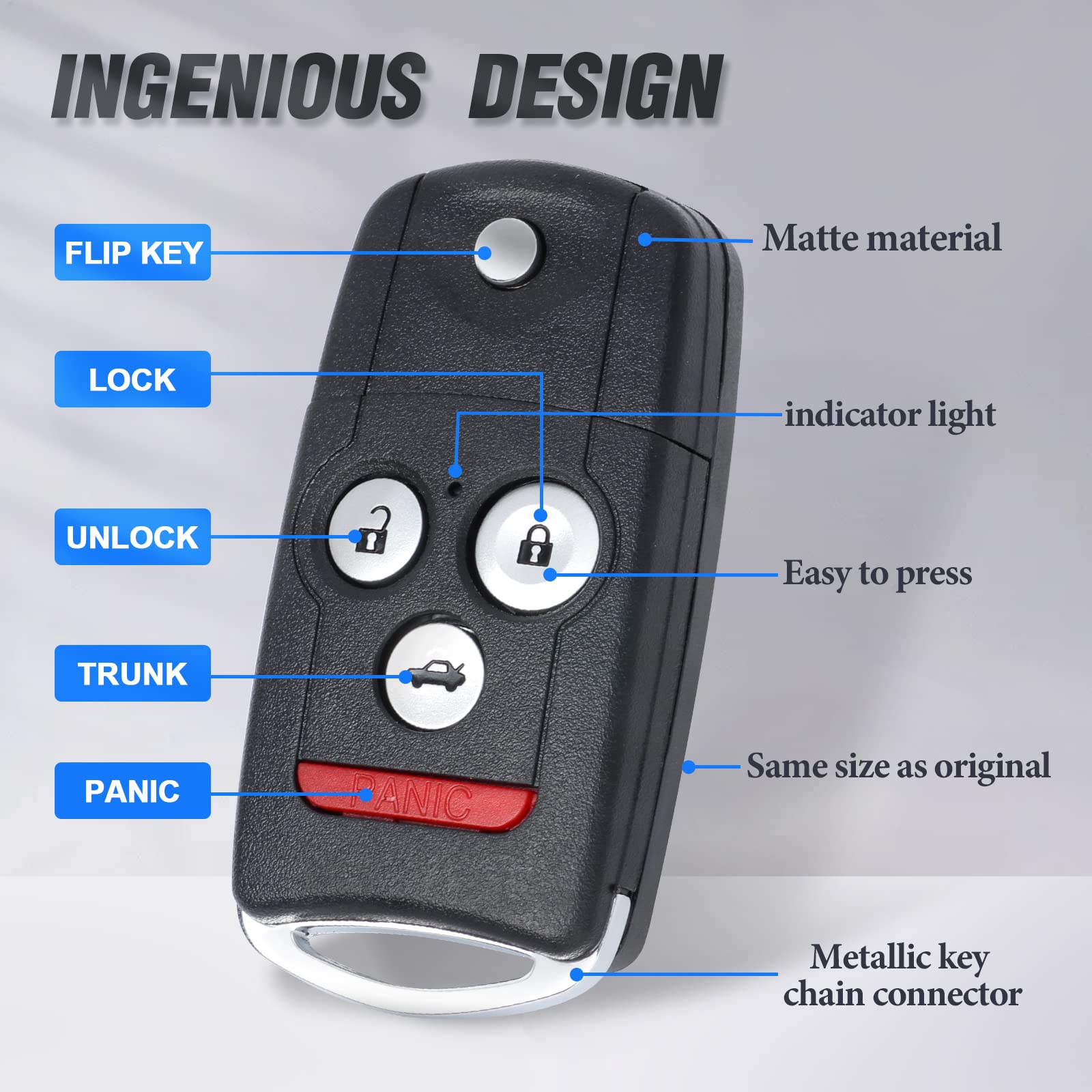 Keymall Replacement Car Key Fob for Acura MDX/RDX 2007-2013 - Keyless Entry Remote with 4 Buttons (FCC ID:N5F0602A1A, P/N:35111-STX-316) - Perfect for Lost/Damaged Key Replacement & Vehicle Security