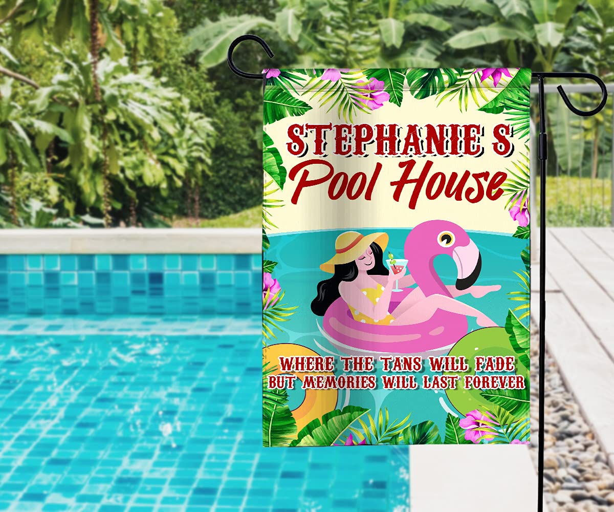VOTANTA Personalized Custom Name Pool Garden Flag - Welcome to Our Pool, Pool Rules Sign, Funny Pool Party Decoration - 12