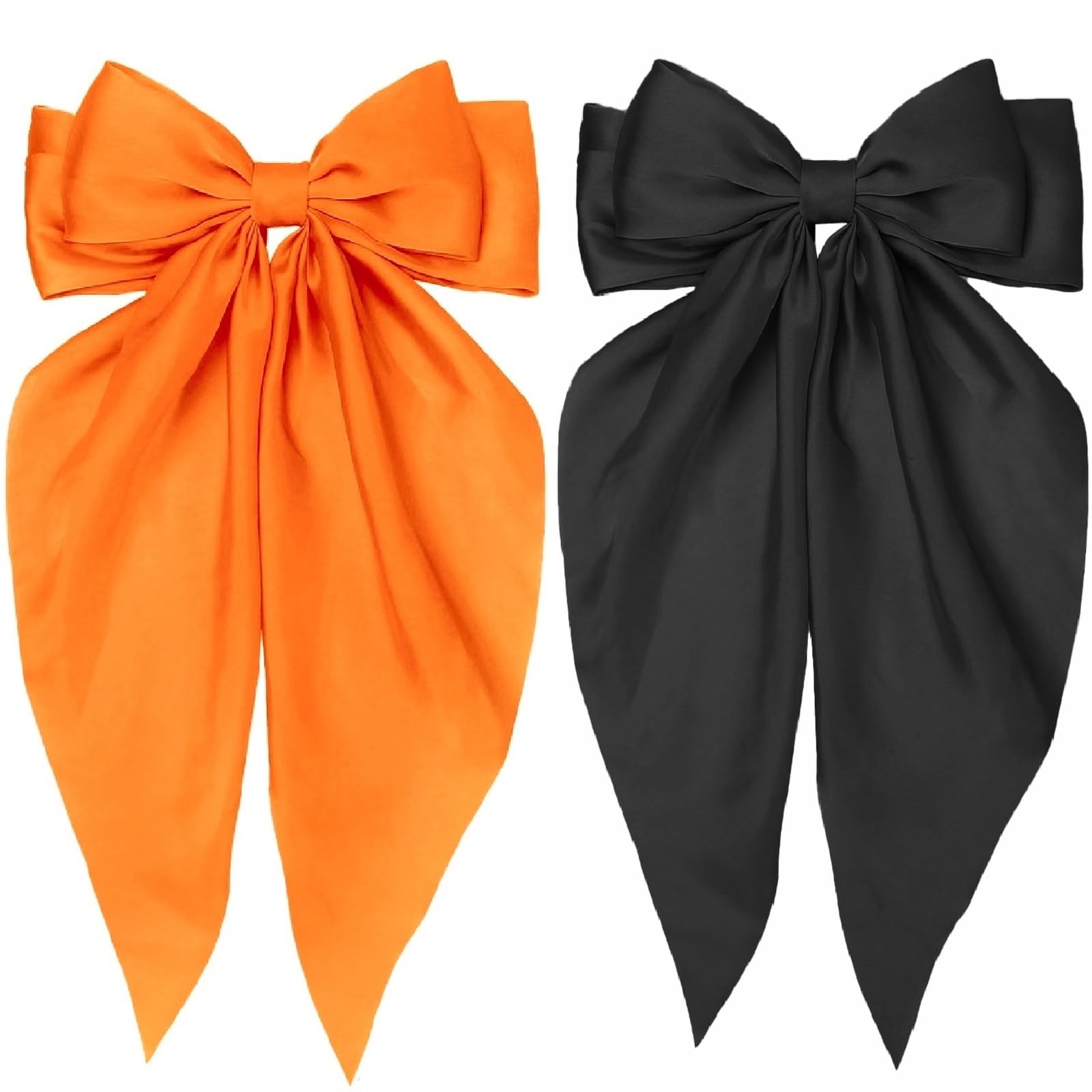 Elegant Orange and Black Hair Bows for Women - Halloween Hair Accessories for Parties, Costumes & Everyday Style