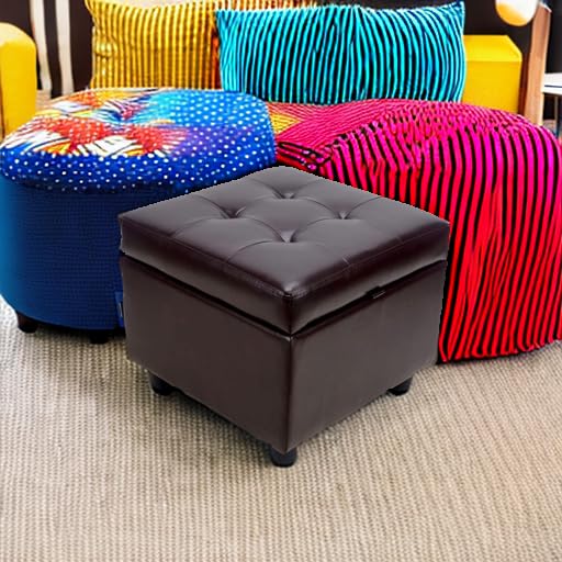 Premium Tufted Leather Storage Ottoman Cube - Brown Flip Top Foot Rest with Hidden Storage | Perfect for Living Room, Bedroom & Home Office Decor