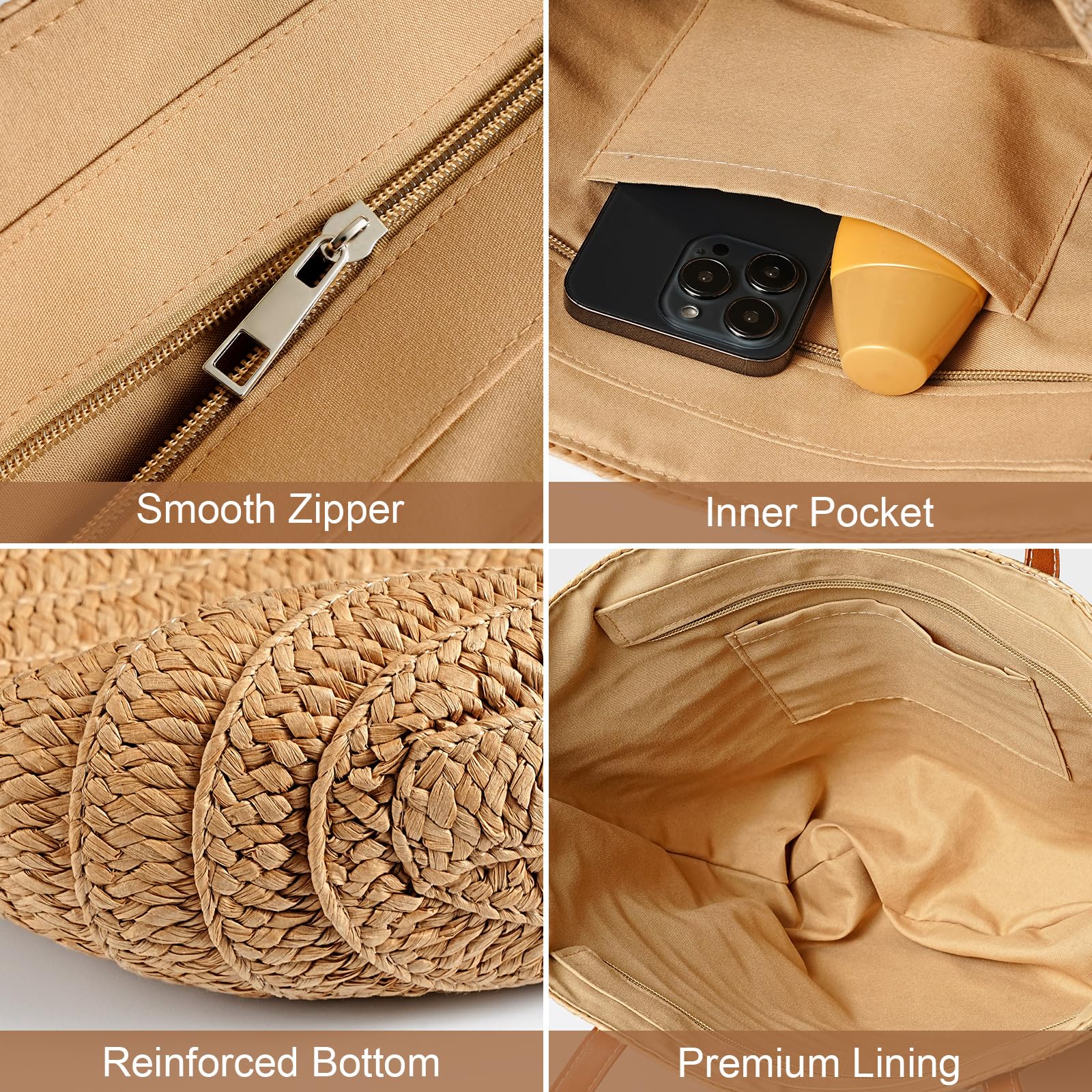 Women's Woven Straw Beach Tote Bag - Summer Mesh Shoulder Bag for Vacation & Travel