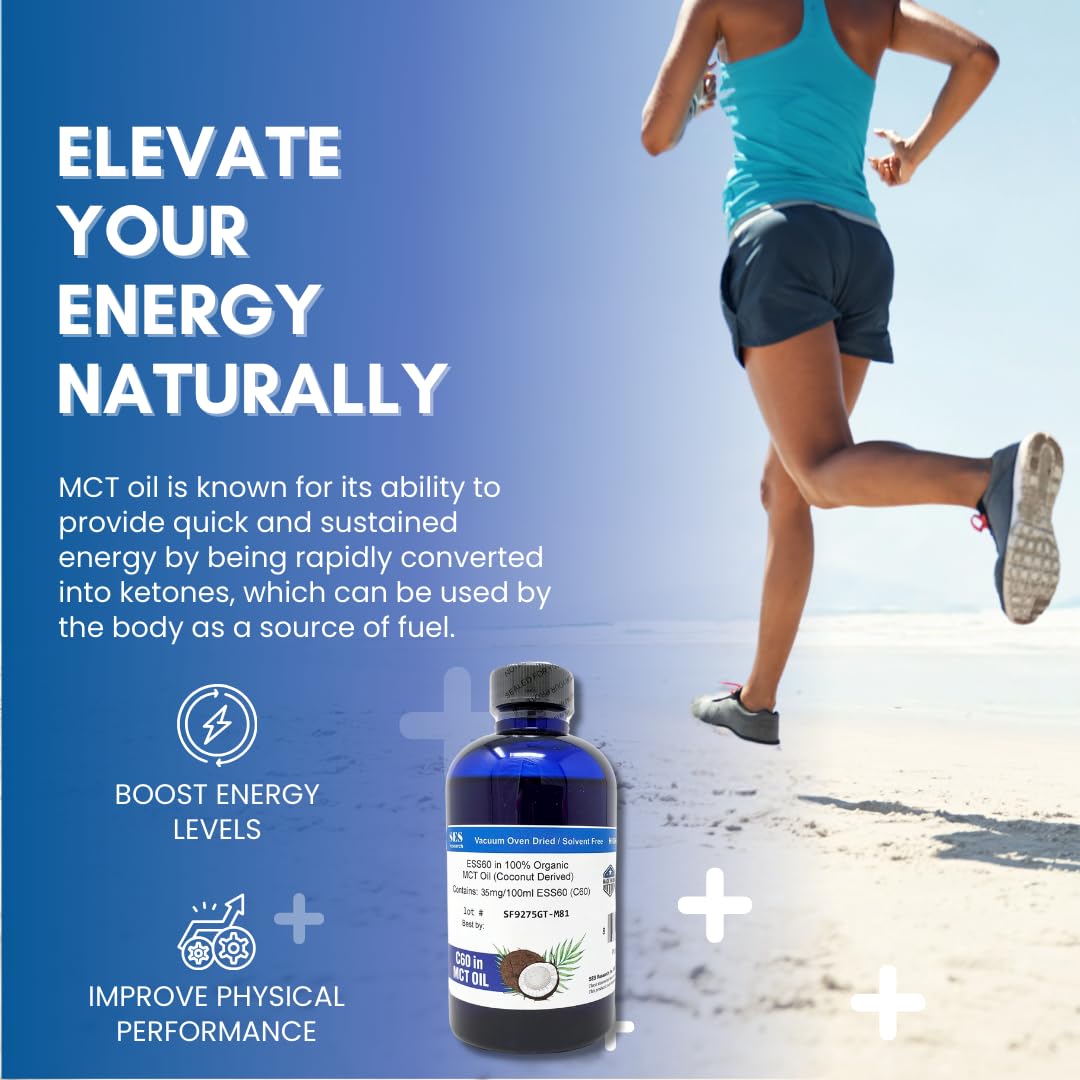 SES Research C60 Organic MCT Oil Coconut Derived - 99.99% Pure Carbon60 - Antioxidant Nootropic Supplement for Longevity, Sleep, Energy & Immunity - 4Oz Bottle - Perfect for Daily Wellness Routine and Cognitive Support