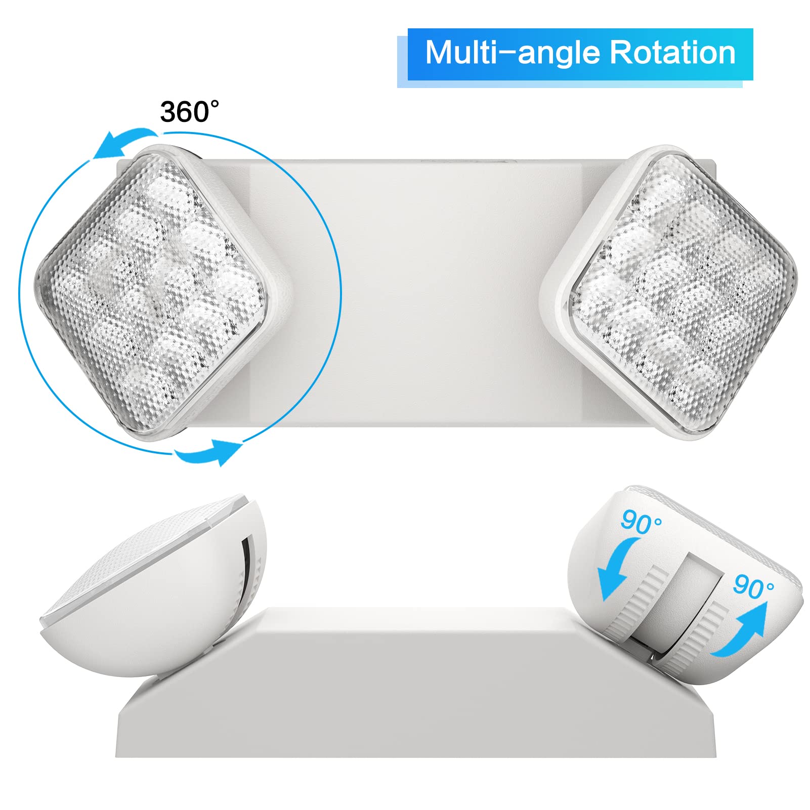 SPECTSUN 4-Pack White Emergency Lights with Battery Backup - Commercial & Home Use LED Emergency Light Fixtures for Power Outages, Safety Signs, Stairwells & Exit Routes