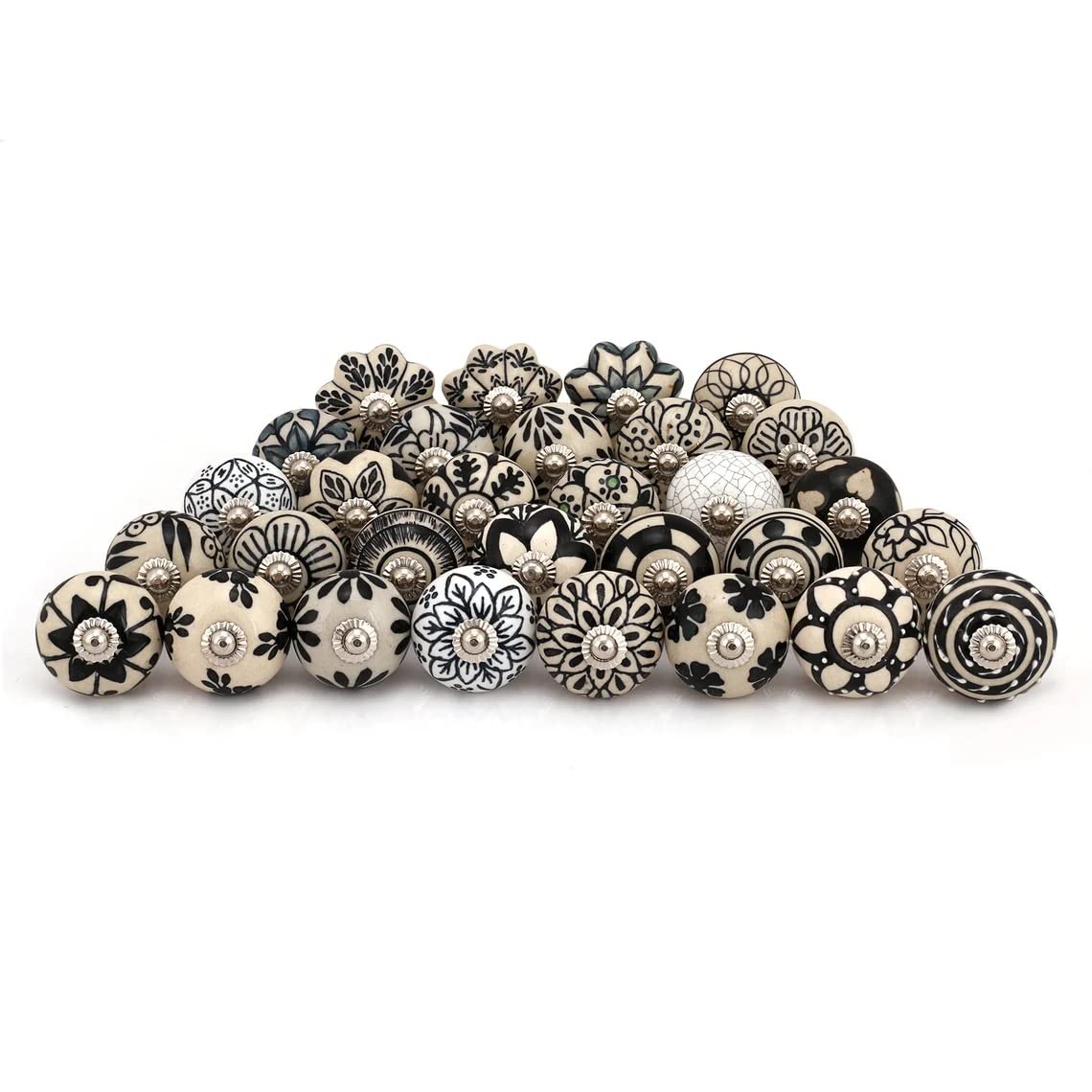 Handmade Black and White Ceramic Cabinet Knobs and Drawer Pulls - 6-Pack for Kitchen, Dresser, Vanity & Almirah | Durable & Stylish Hardware for Home Decor
