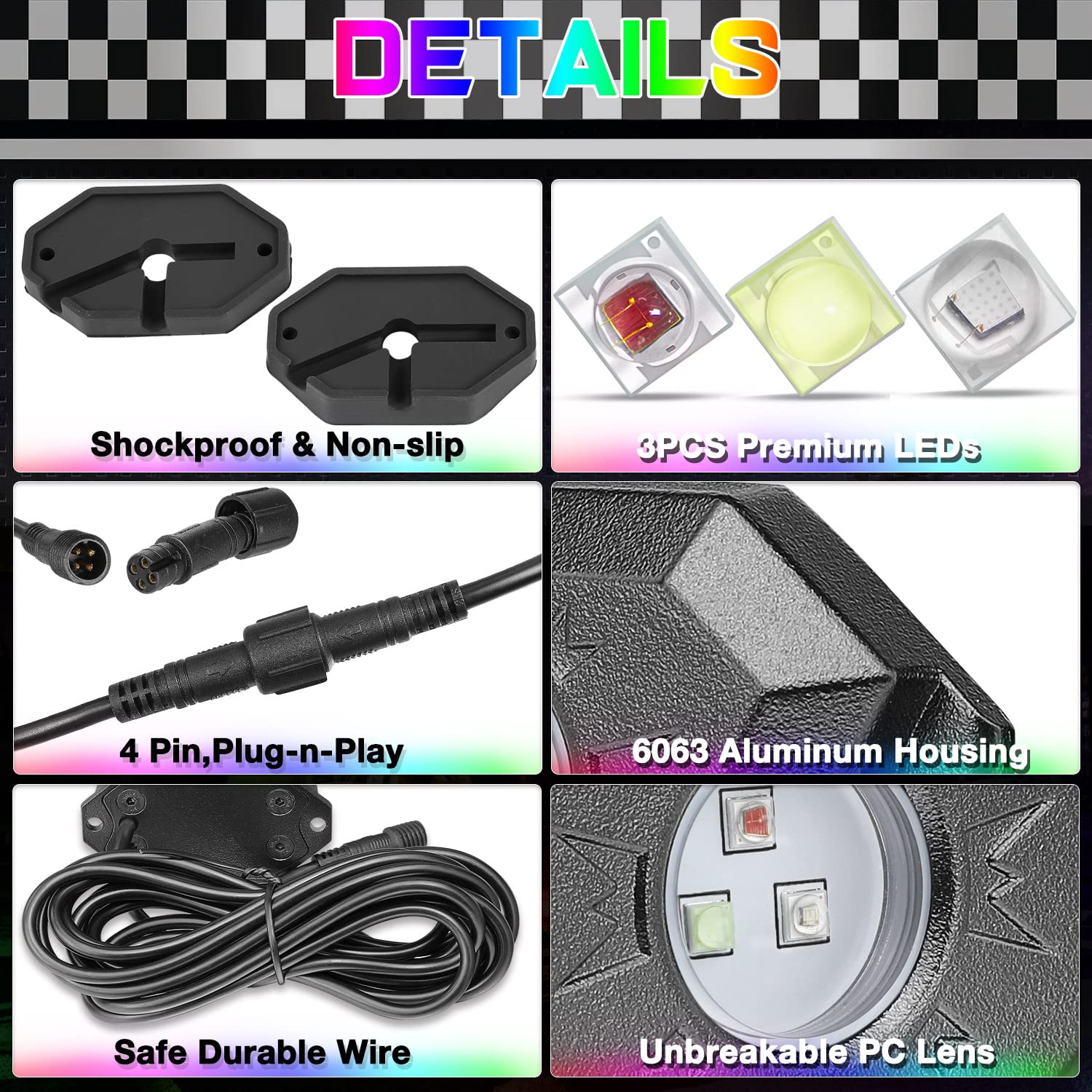 SWATOW 12-Pod RGB Rock Lights Kit - Bluetooth Controlled Multicolor LED Underglow Wheel Well Lights for Trucks, Jeeps, UTVs & ATVs | Waterproof Off-Road Lighting for Night Driving & Car Shows