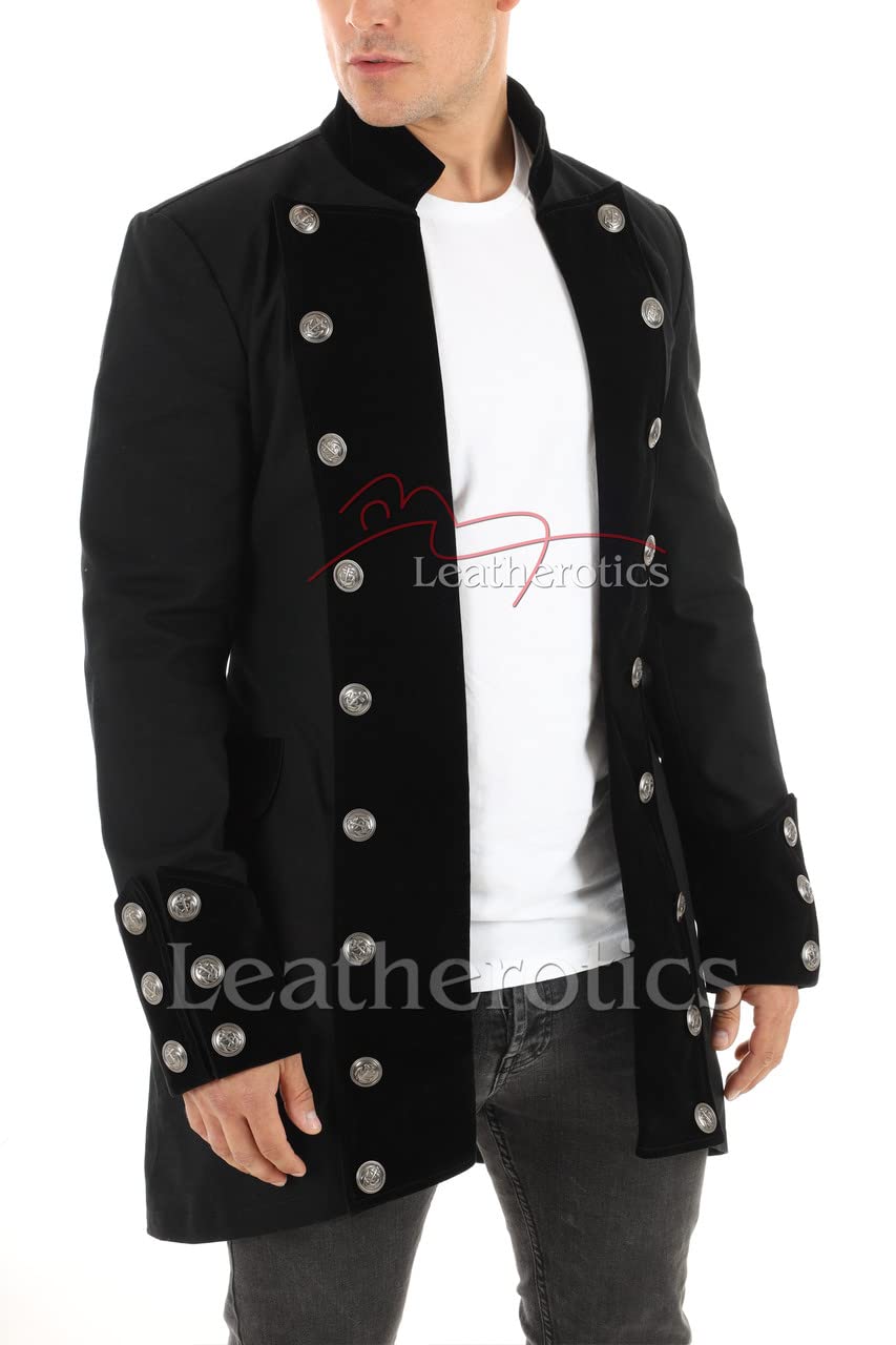 Handmade Velvet & Cotton Gothic Jacket for Men - Steampunk Pirate Coat, Military Style Gothic Coat | Perfect for Halloween, Cosplay, LARP & Alternative Fashion - RENEE