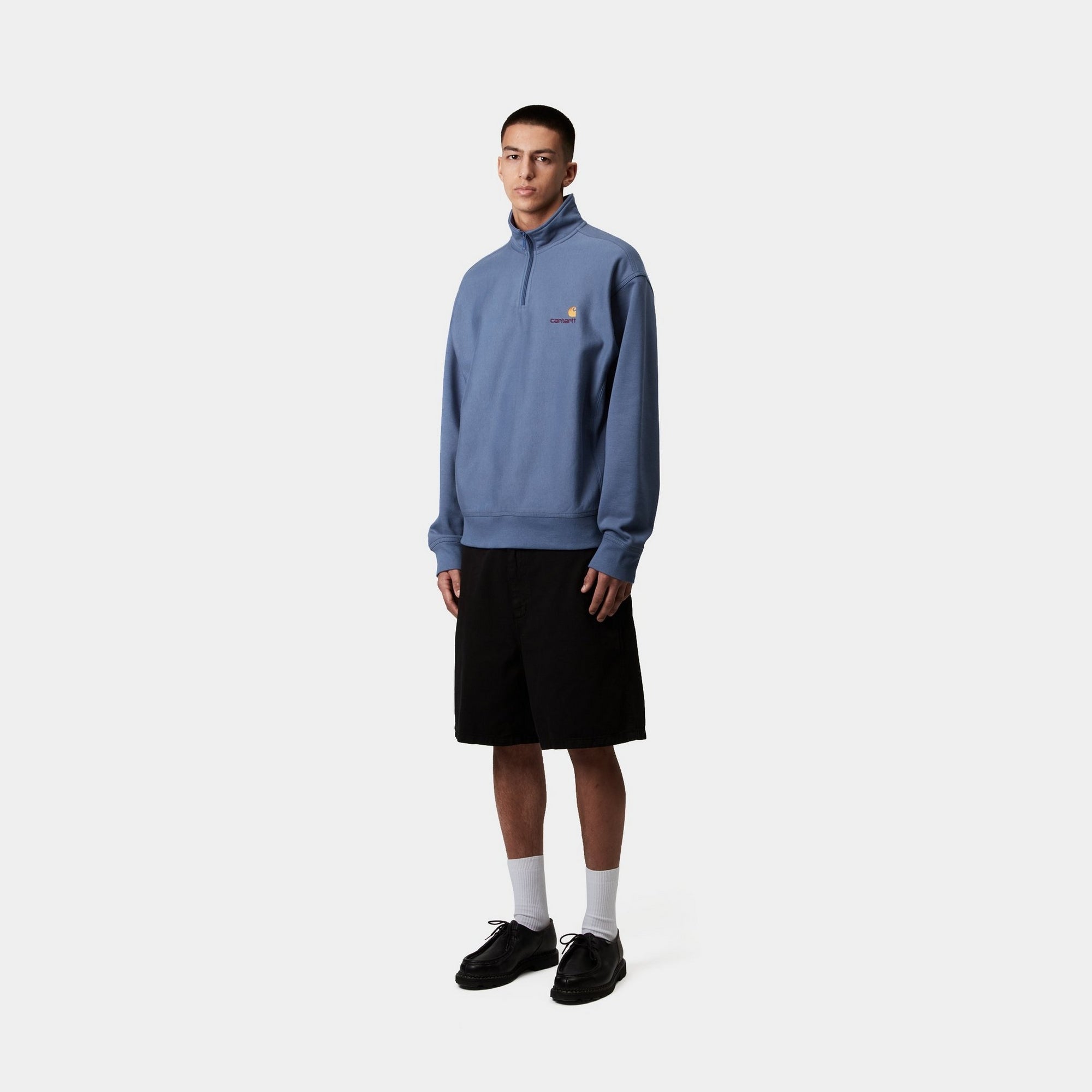 Half Zip American Script Sweatshirt | Blue Iris | Comfortable Pullover for Casual Wear & Street Style
