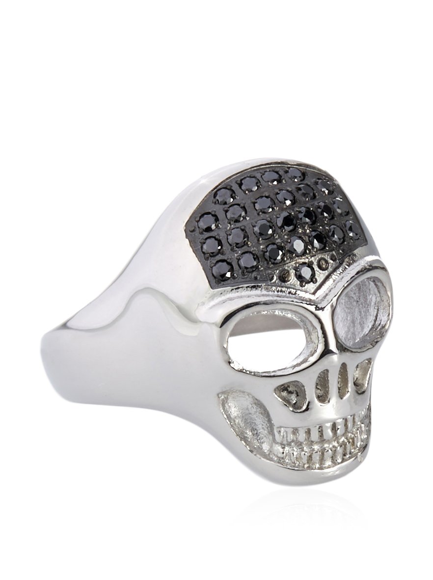 Blackjack Polished Stainless Steel Black CZ Skull Ring for Men - Gothic Punk Jewelry - Size 12 - Perfect for Halloween, Biker Gangs & Rock Fashion Accessories