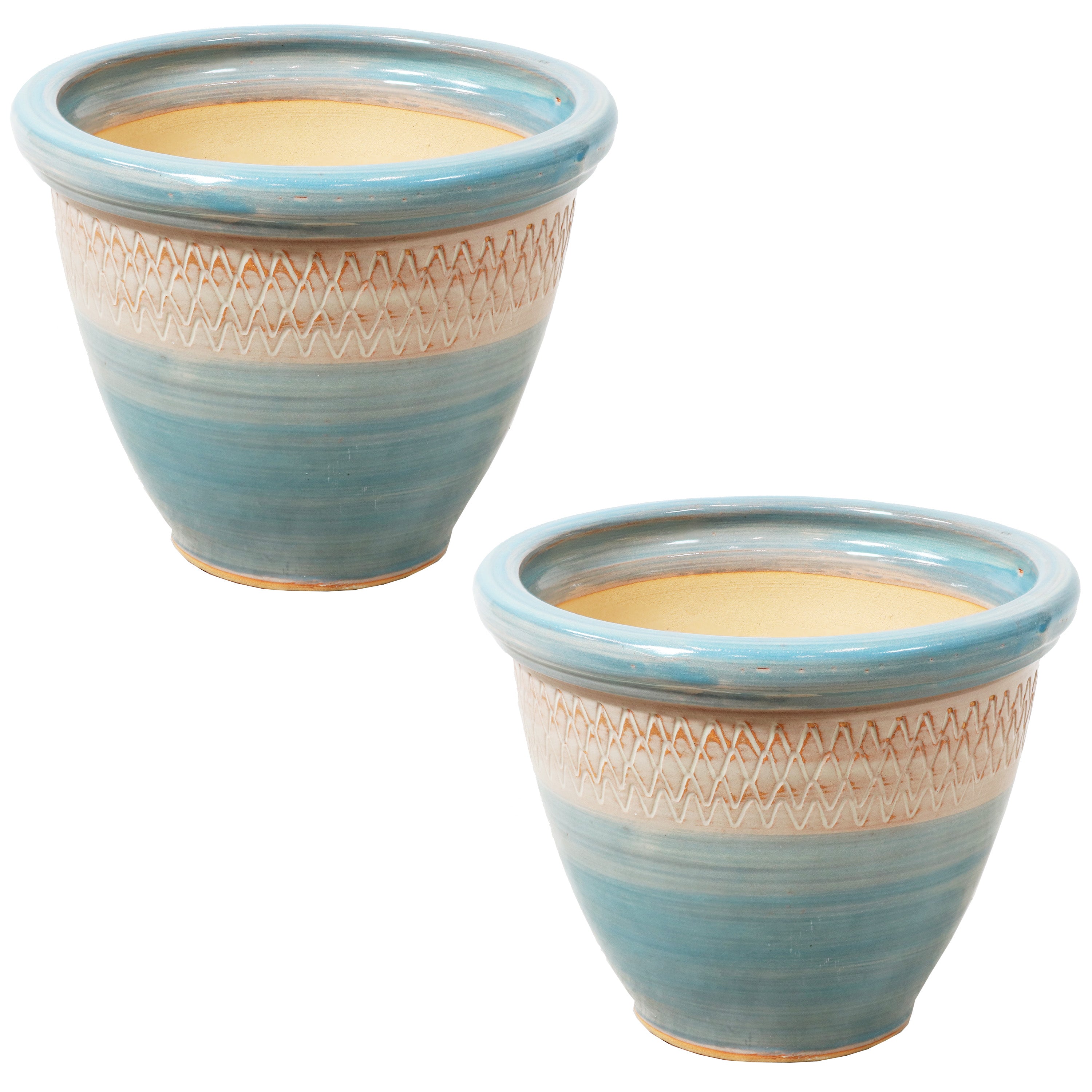 Sunnydaze Set of 2 Indoor/Outdoor Ceramic Planters - 12 Inch Decorative Flower Pots for Home, Garden, Patio & Balcony Decor