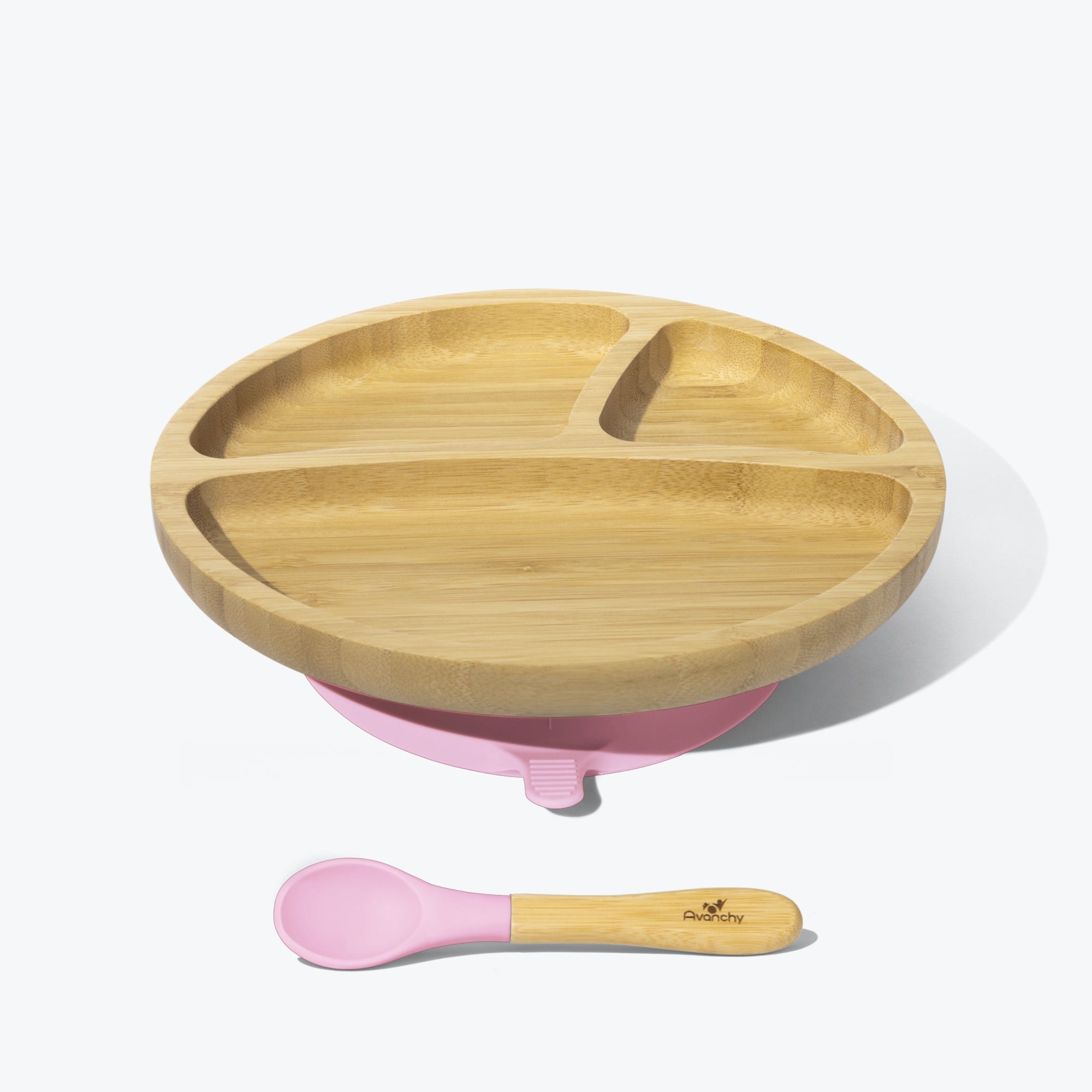 Avanchy Bamboo Suction Toddler Plate & Spoon Set - Eco-Friendly Non-Slip Baby Dish with Spoon for Mess-Free Feeding - Perfect for Home, Travel & Daycare Use